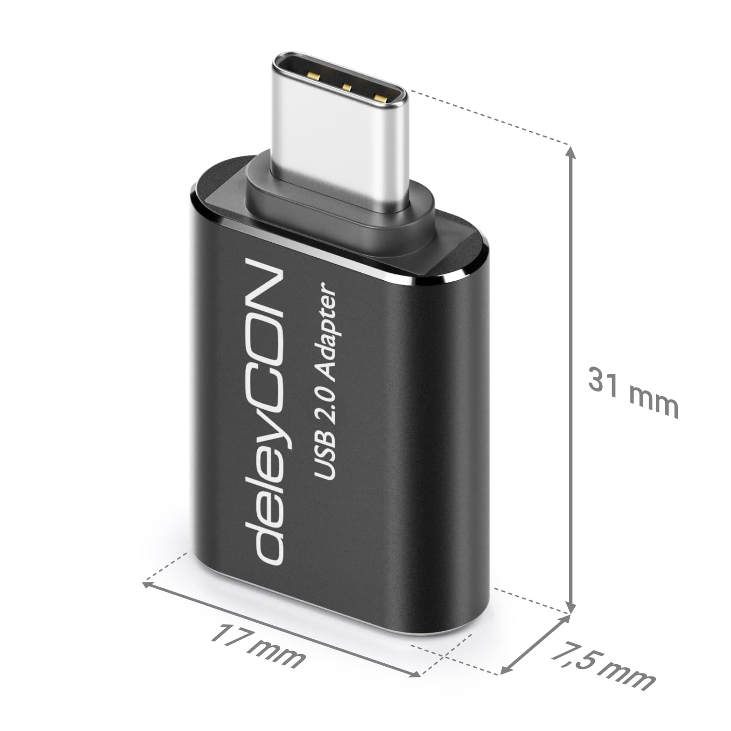 deleyCON USB-C to USB Adapter (2 Pack) - Aluminum OTG Converter for iPhone 15 Pro Max, MacBook Pro/Air 2023, iPad Mini, iMac - Fast Data Transfer & Charging - Perfect for Travel, Office & Home Use (Black)