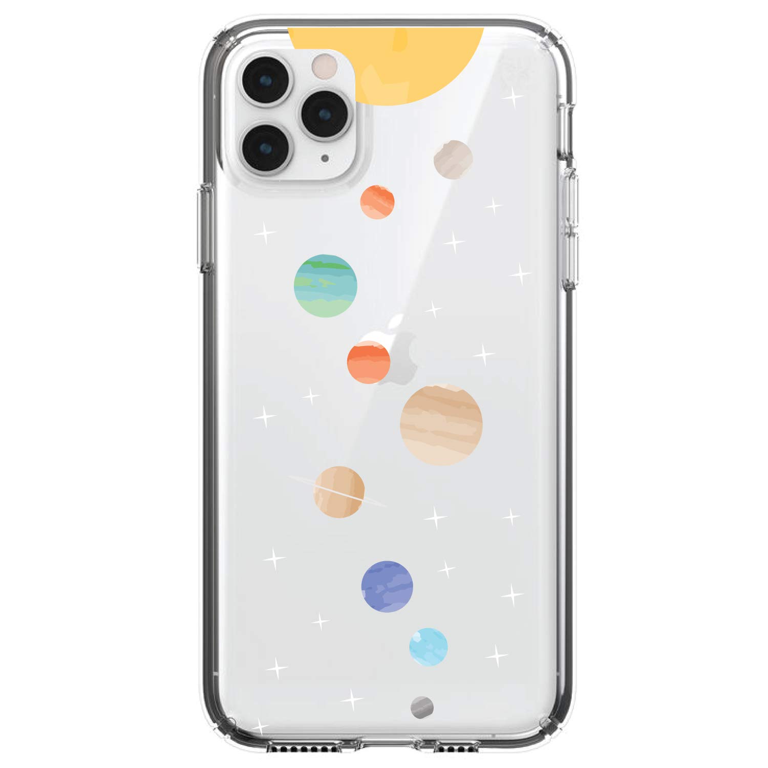 DistinctInk Clear Shockproof Hybrid Case for iPhone 13 (6.1 Inch) - Durable TPU Bumper & Acrylic Back with Tempered Glass Screen Protector - Solar System Planets Design - Perfect for Outdoor Adventures, Travel & Everyday Protection