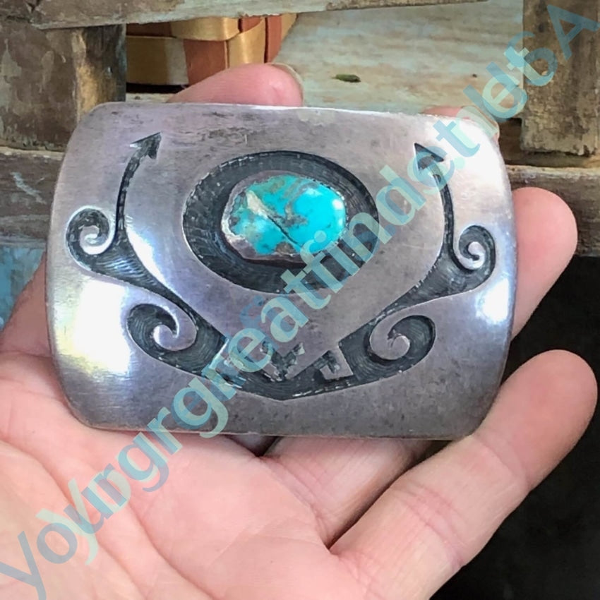 Authentic Hopi Fermin Hawee Turquoise Sterling Silver Belt Buckle - Handmade Native American Jewelry for Western Fashion & Cowboy Accessories
