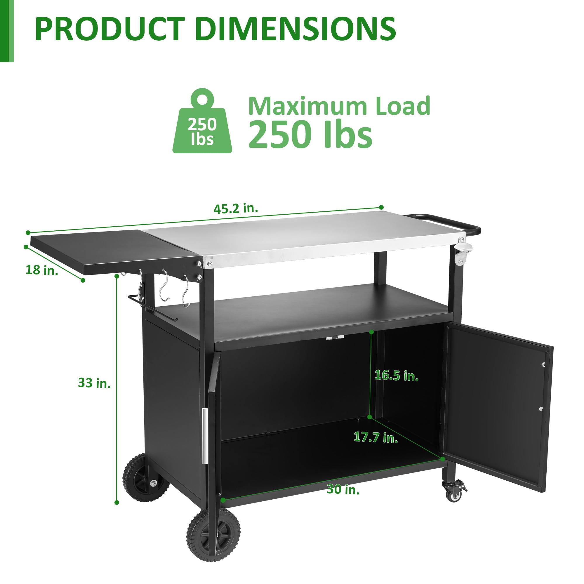 Portable Outdoor Grill Cart with Storage Cabinet - Movable BBQ Food Prep Table & Pizza Oven Stand for Backyard, Patio, Garden - Perfect for Outdoor Cooking, Entertaining & Storage Solutions