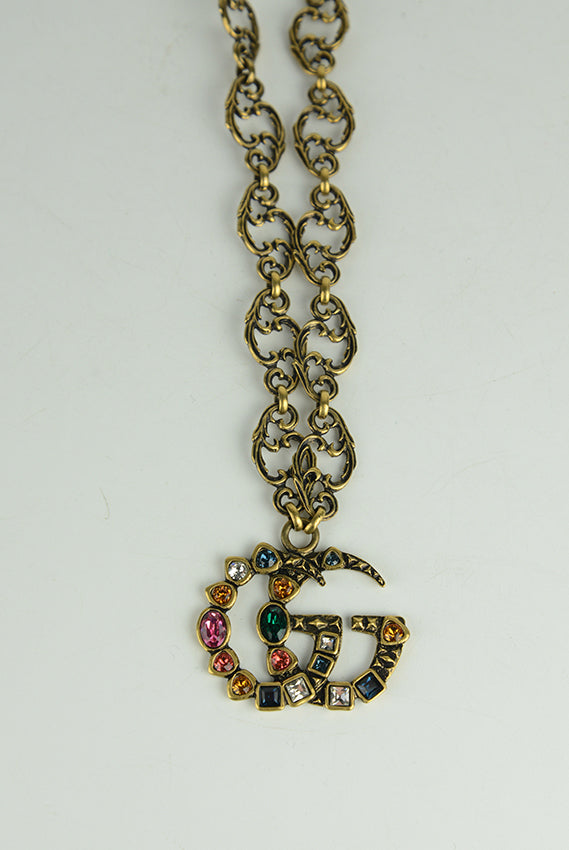 Gucci GG Logo Crystal Necklace for Women - Elegant Fashion Jewelry for Parties, Weddings & Special Occasions