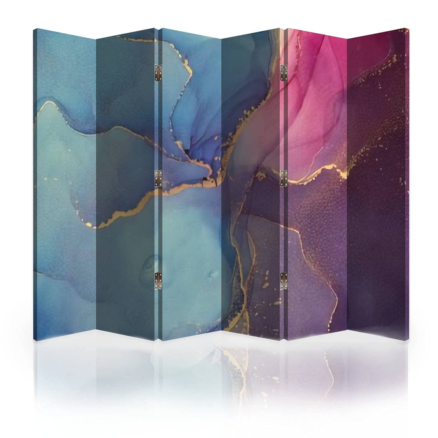 6-Panel Canvas Room Divider Screen - Natural Luxury Abstract Fluid Art Painting with Alcohol Ink Technique | Folding Privacy Partition Wall Separator for Bedroom, Office & Living Room Decor