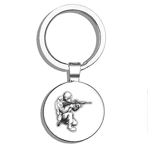 Double Sided Stainless Steel Soldier Sketch Keychain - Durable Key Ring Holder with Carabiner Clip for Keys, Wallet & Backpack | Perfect for Military Enthusiasts, Outdoor Adventures & Everyday Carry