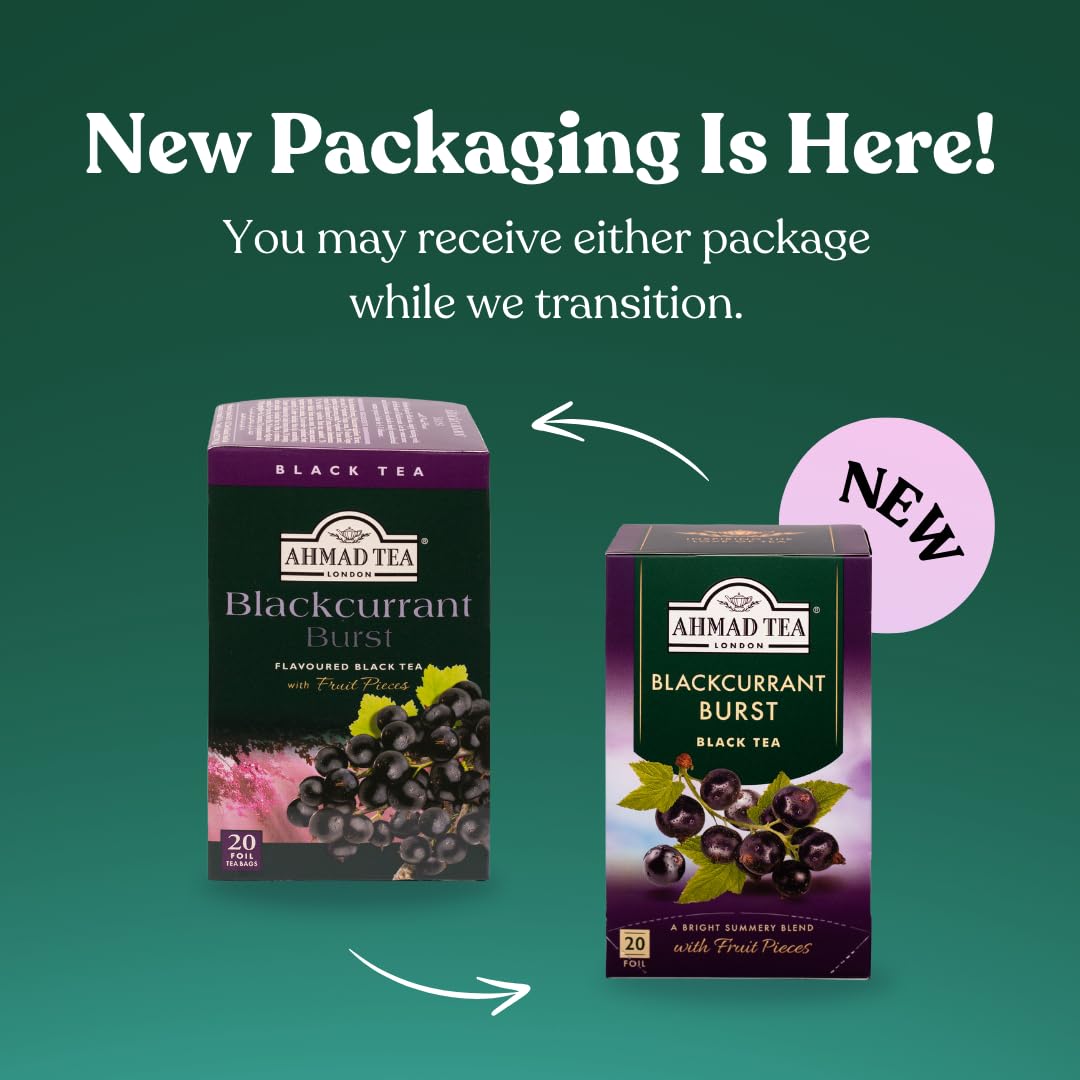Ahmad Tea Black Currant Flavored Black Tea - 20 Tea Bags | Premium Fruit Infused Tea for Relaxation & Afternoon Tea Time