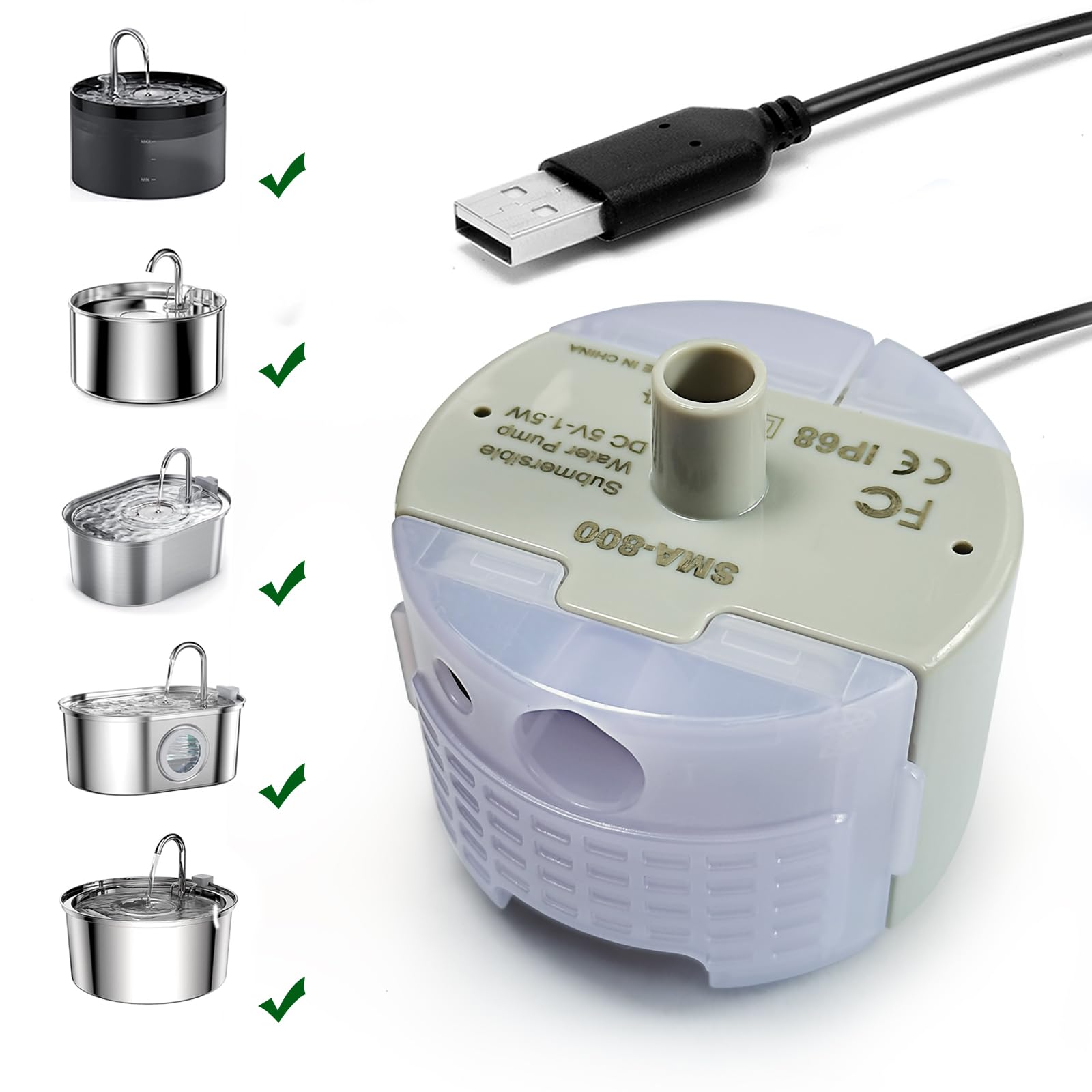 Cat Water Fountain Pump Replacement SMA-800 Motor - Quiet & Durable Pet Water Dispenser Pump for Cats, Dogs, and Small Animals