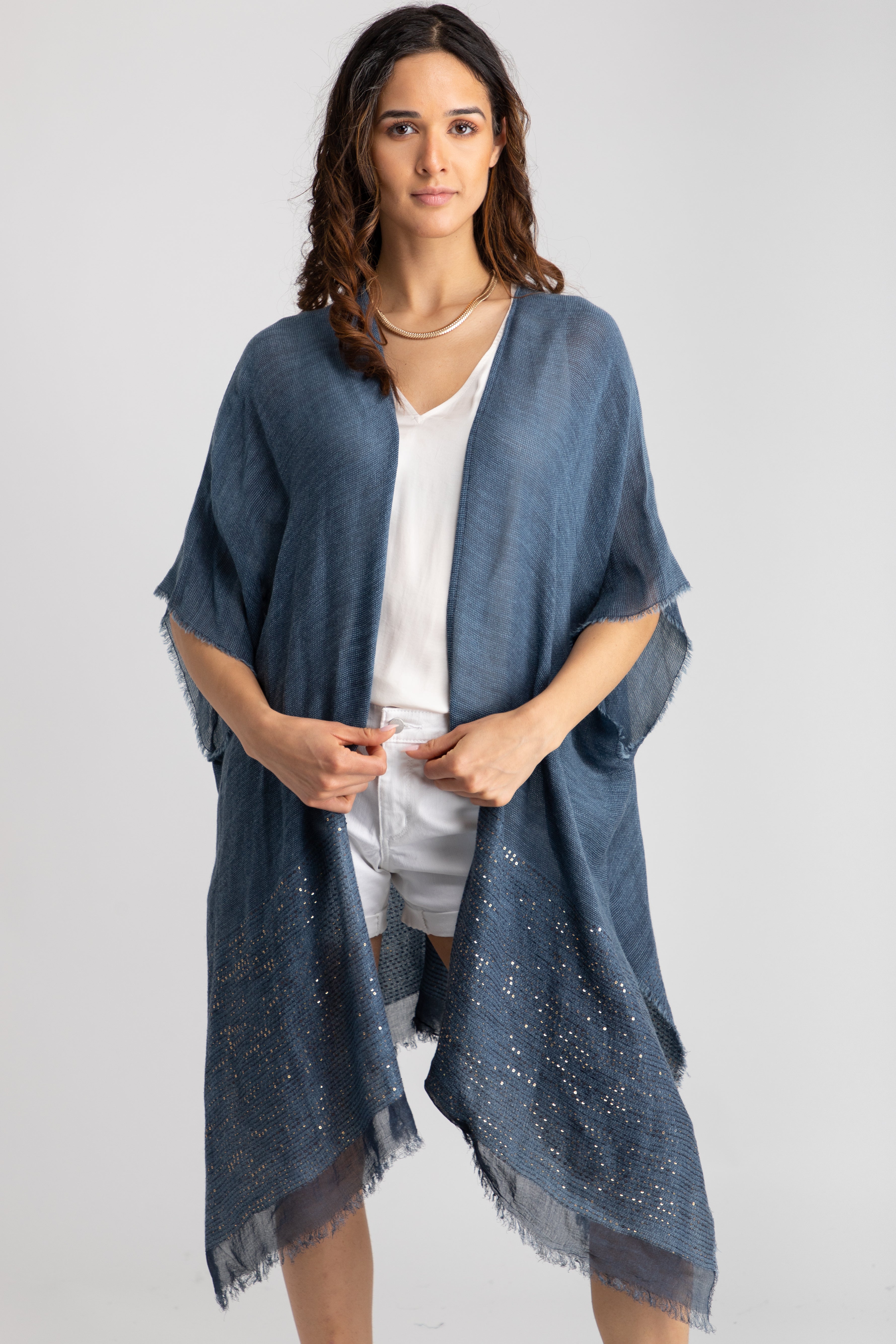 Elegant Fringed Sequin Kimono Robe - Women's Boho Chic Cover Up for Beach, Pool Party & Evening Wear