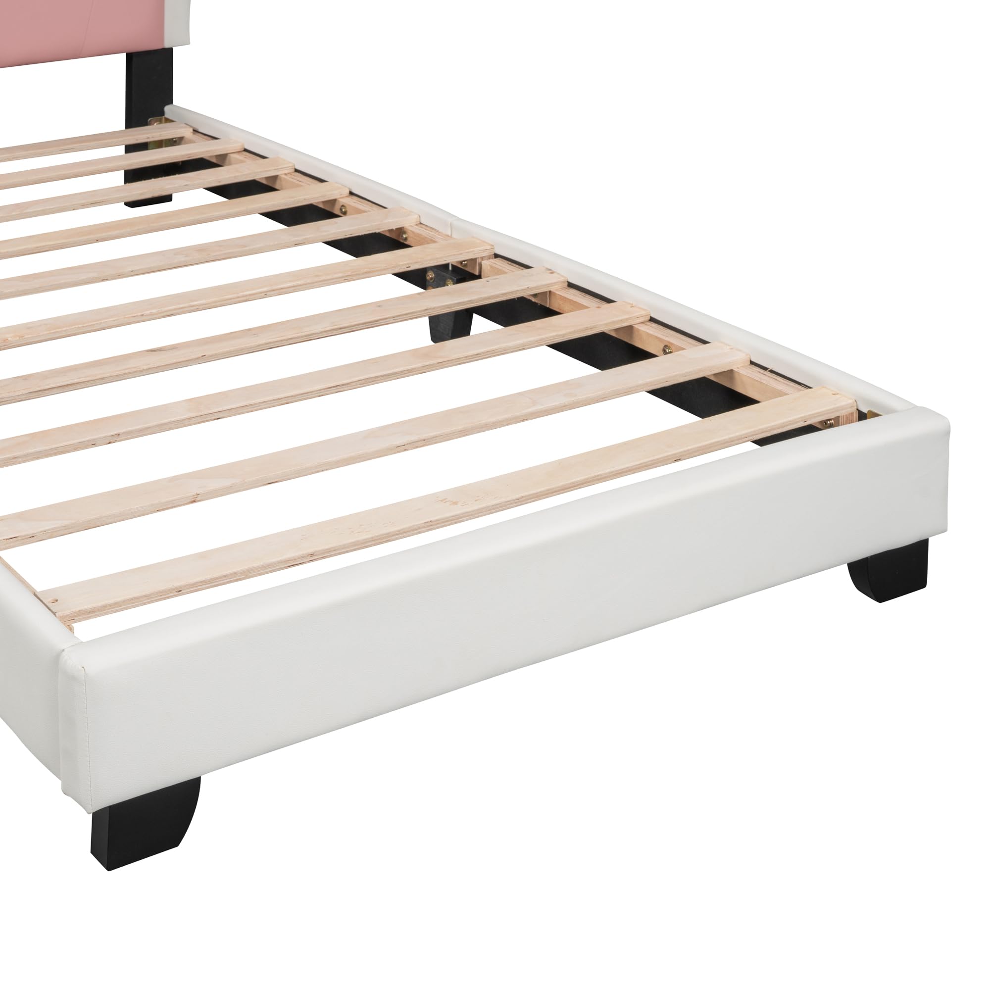 Twin Size Upholstered Princess Bed with Crown Headboard - Pink Bed Frame for Girls | Elegant Kids Room Furniture for Princess-Themed Bedrooms & Sleepovers