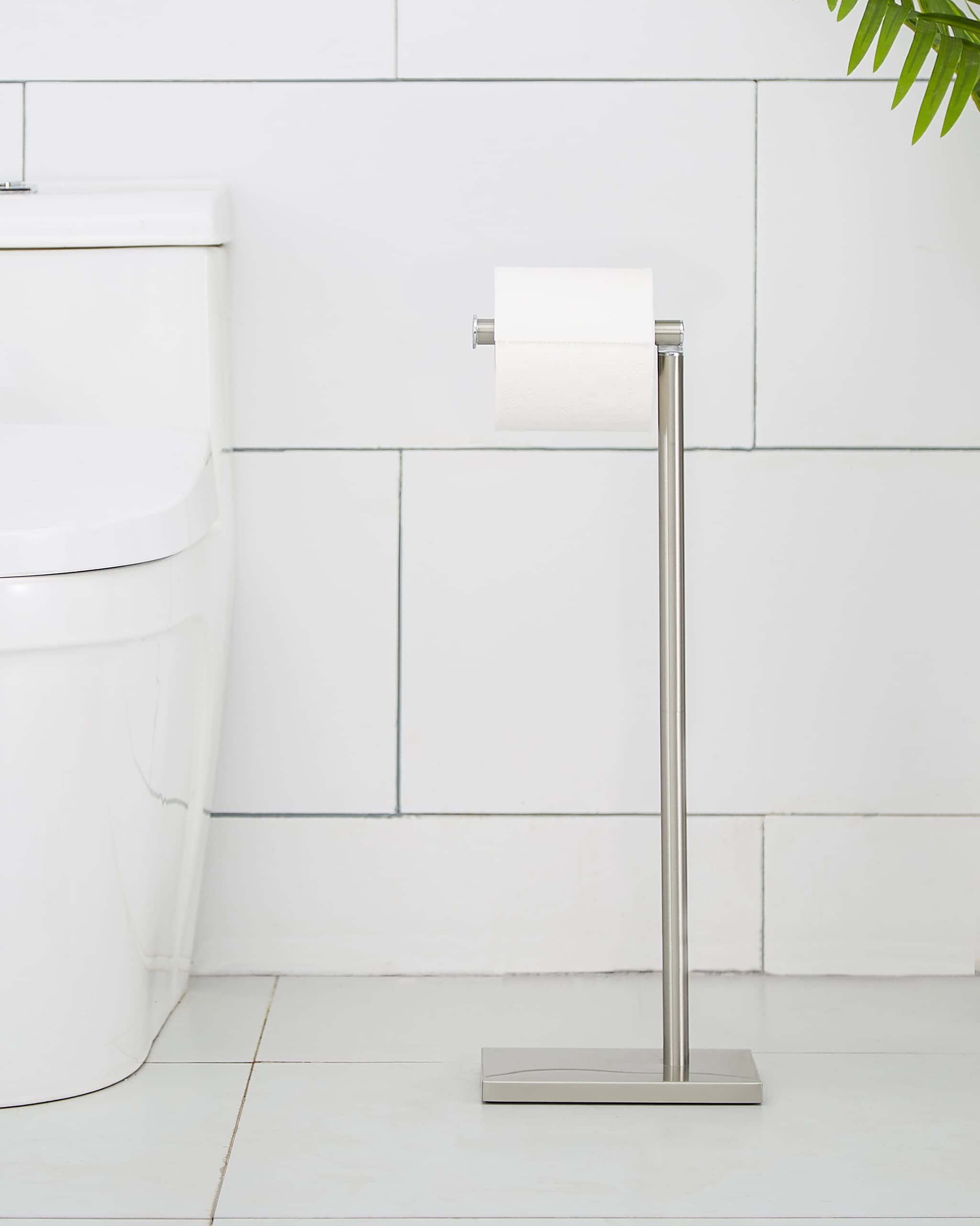 Stainless Steel Free Standing Toilet Paper Holder Stand with Reserve - Bathroom Tissue Roll Dispenser for Home, Office & RV Use