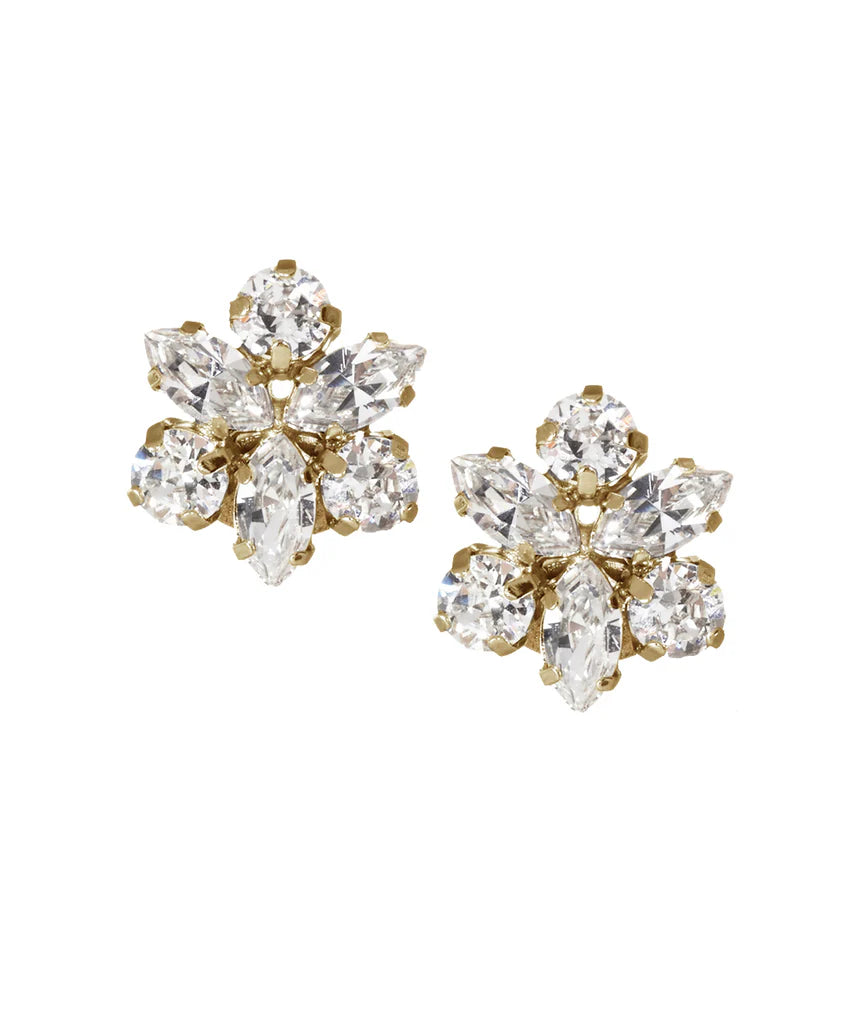 Elizabeth Bower Juliette Crystal Stud Earrings - 14K Gold Plated Clear Rhinestone Studs for Women | Perfect for Weddings, Parties & Everyday Elegance