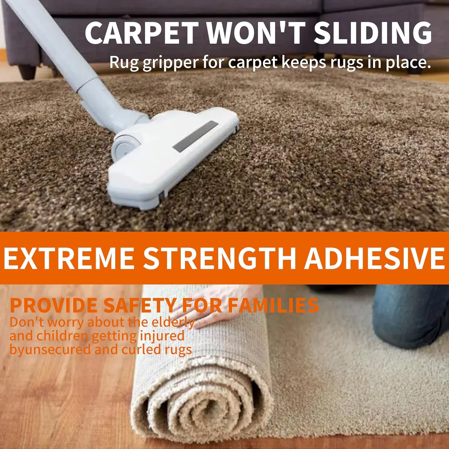 TAPEBEAR Heavy-Duty Double Sided Carpet Tape - 2-Inch x 20 Yards (50mm x 18m) Non-Slip Adhesive for Rugs, Wood & Floors | Residue-Free, Multipurpose Gripping Tape (2 Rolls) | Perfect for Securing Rugs on Hardwood, Tile & Preventing Slips