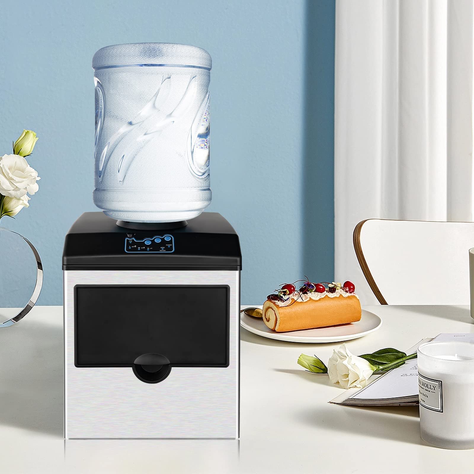 KOTEK 2 in 1 Countertop Ice Maker & Water Cooler Combo - 48LBS/24H, 3 Ice Sizes (S/M/L), Fast 6-Min Ice Production, 5LBS Storage Basket, Dual Water Fill Options with Ice Scoop - Perfect for Home, Office, and Outdoor Gatherings