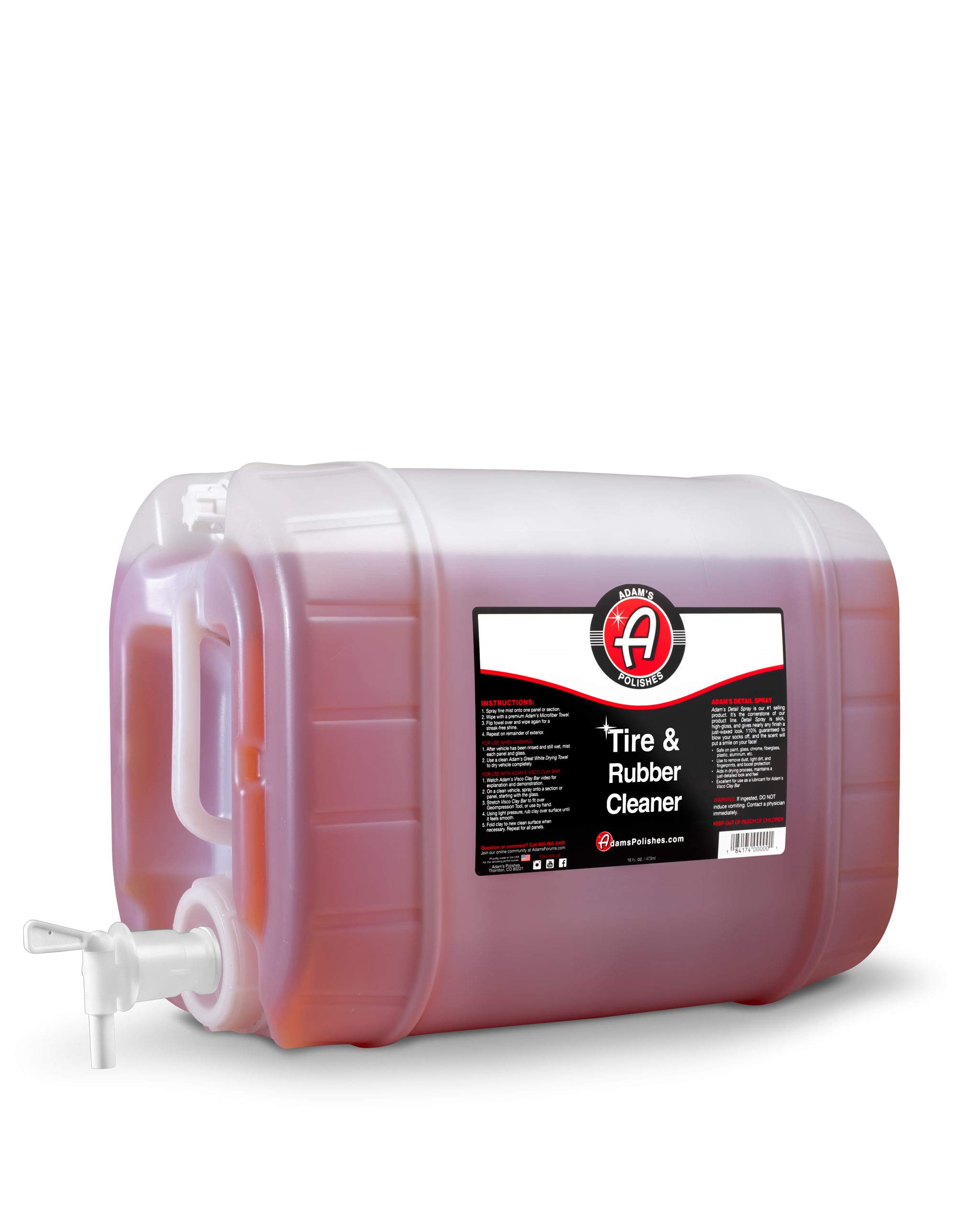 Adam's Premium Tire & Rubber Cleaner (5 Gallon) - Heavy Duty Degreaser for Tires, Rubber Trim & Plastic Surfaces | Removes Stubborn Stains & Discoloration | Ideal for Car Detailing, RV Maintenance & Garage Cleaning