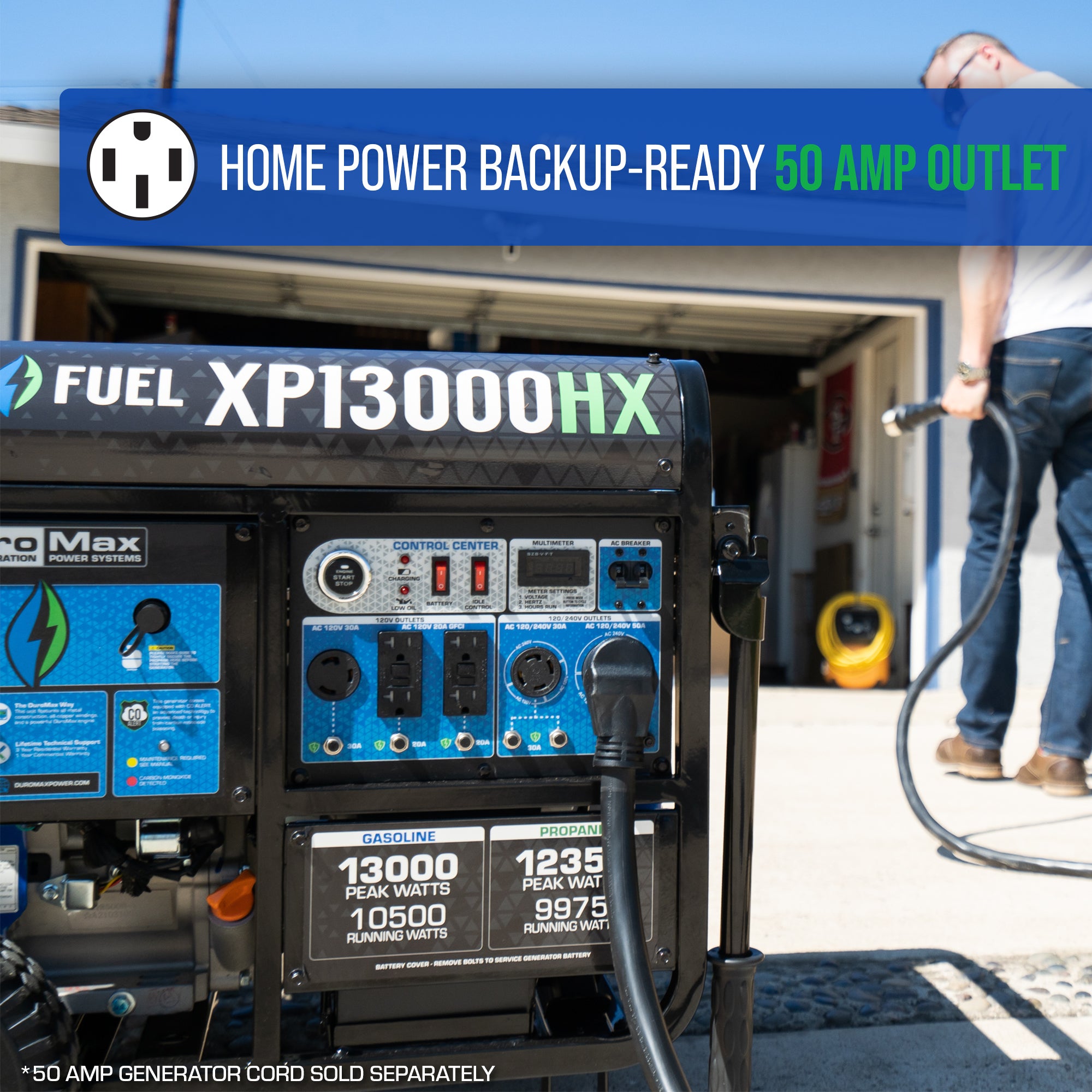 DuroMax XP13000HX 10500W/13000W Dual Fuel Portable Generator with CO Alert & Electric Start - Perfect for Home Backup Power, Camping & Emergency Use