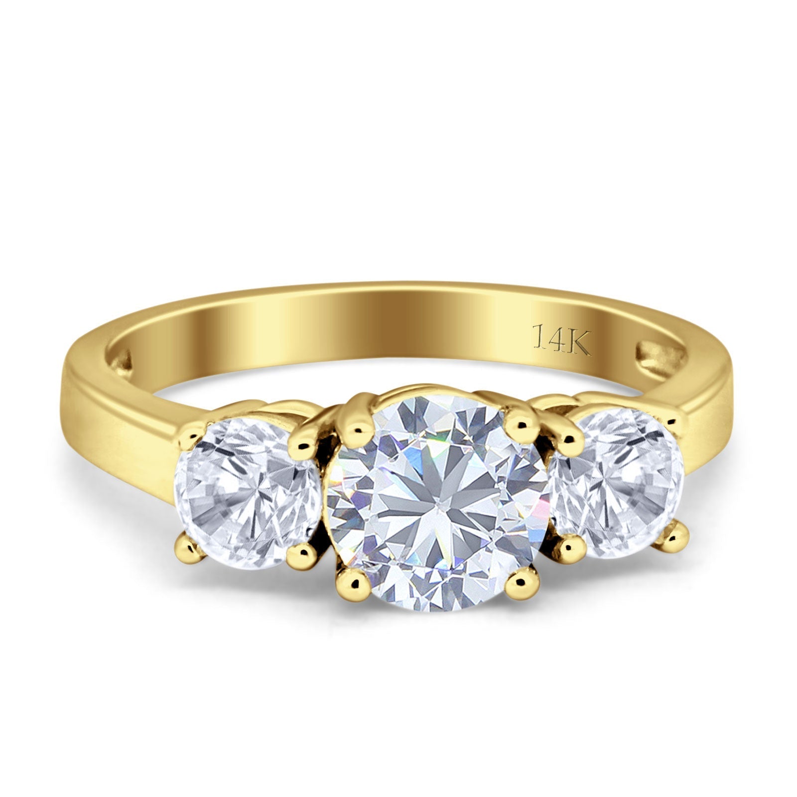 14K Yellow Gold Three Stone Round Cubic Zirconia Ring for Women - Elegant Bridal, Anniversary, or Engagement Jewelry Gift