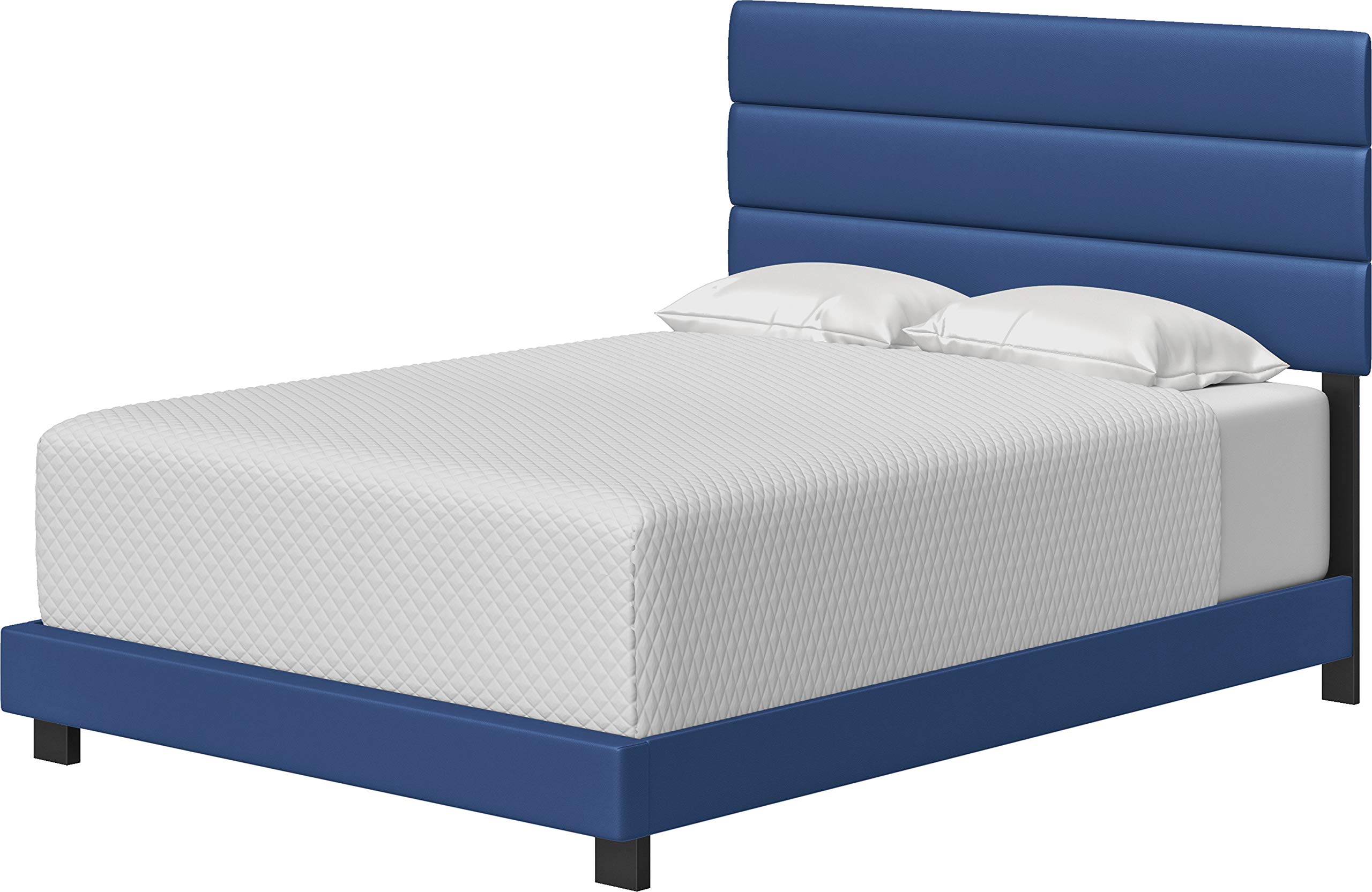 Boyd Sleep Montana Upholstered Platform Bed Frame with Tri-Panel Headboard - Full Size Mattress Foundation, Strong Wood Slat Supports, Faux Leather in Blue - Perfect for Modern Bedrooms, Guest Rooms & Small Spaces
