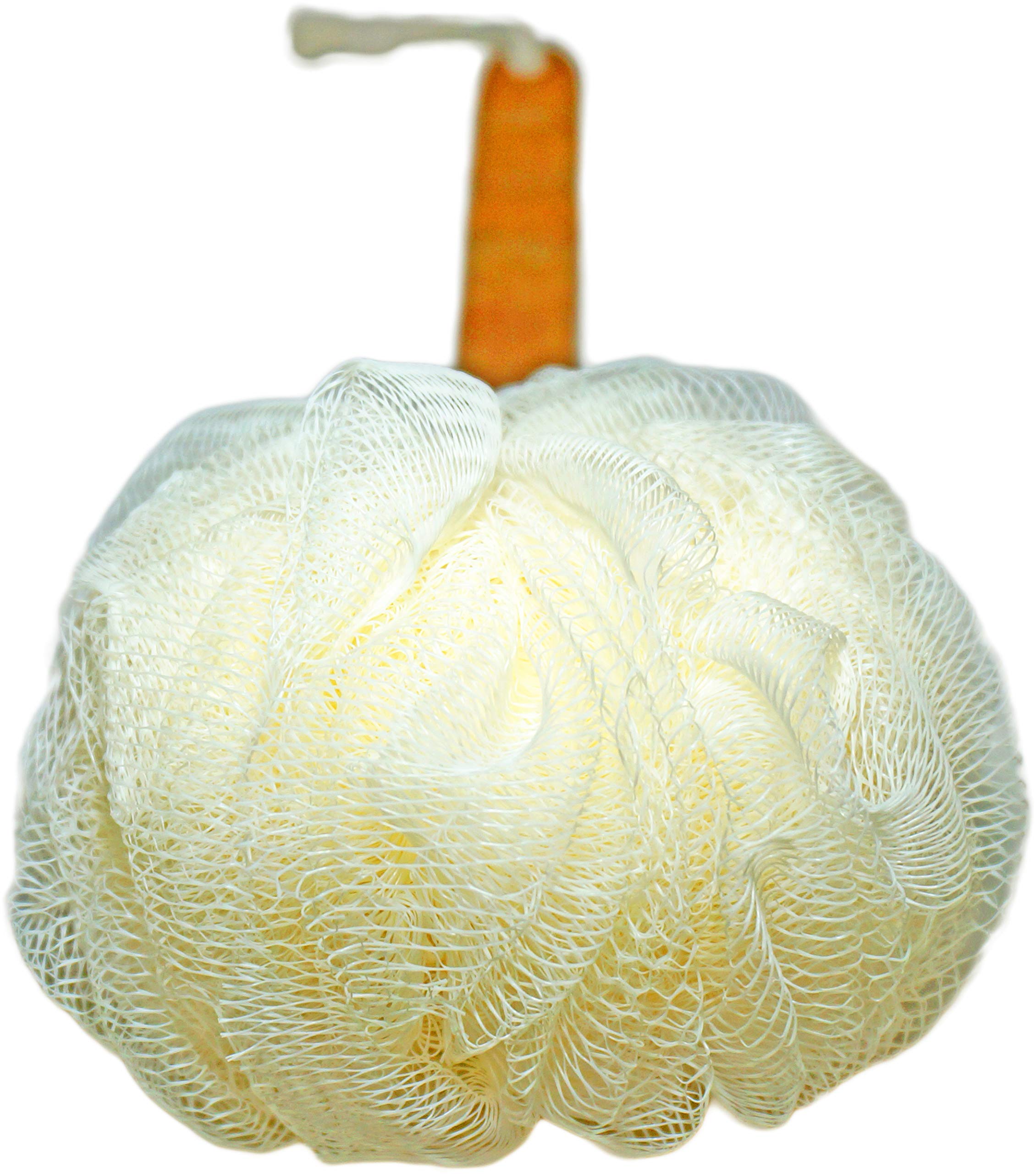 Exfoliating Shower Loofah Body Scrubber with Long Wooden Handle - Back Scrub Brush for Men & Women - Easy Reach Body Wash & Lotion Applicator (2-Pack White & Red) - Perfect for Deep Cleansing, Dead Skin Removal & Spa-Like Shower Experience