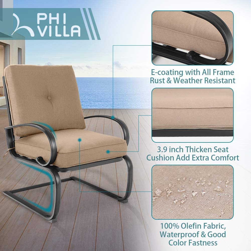 Sophia & William 5-Piece Outdoor Patio Dining Set with 50,000 BTU Wood-Look Gas Fire Pit Table & 4 Spring Cushioned Chairs - Perfect for Backyard Gatherings, Poolside Relaxation, and Cozy Evenings