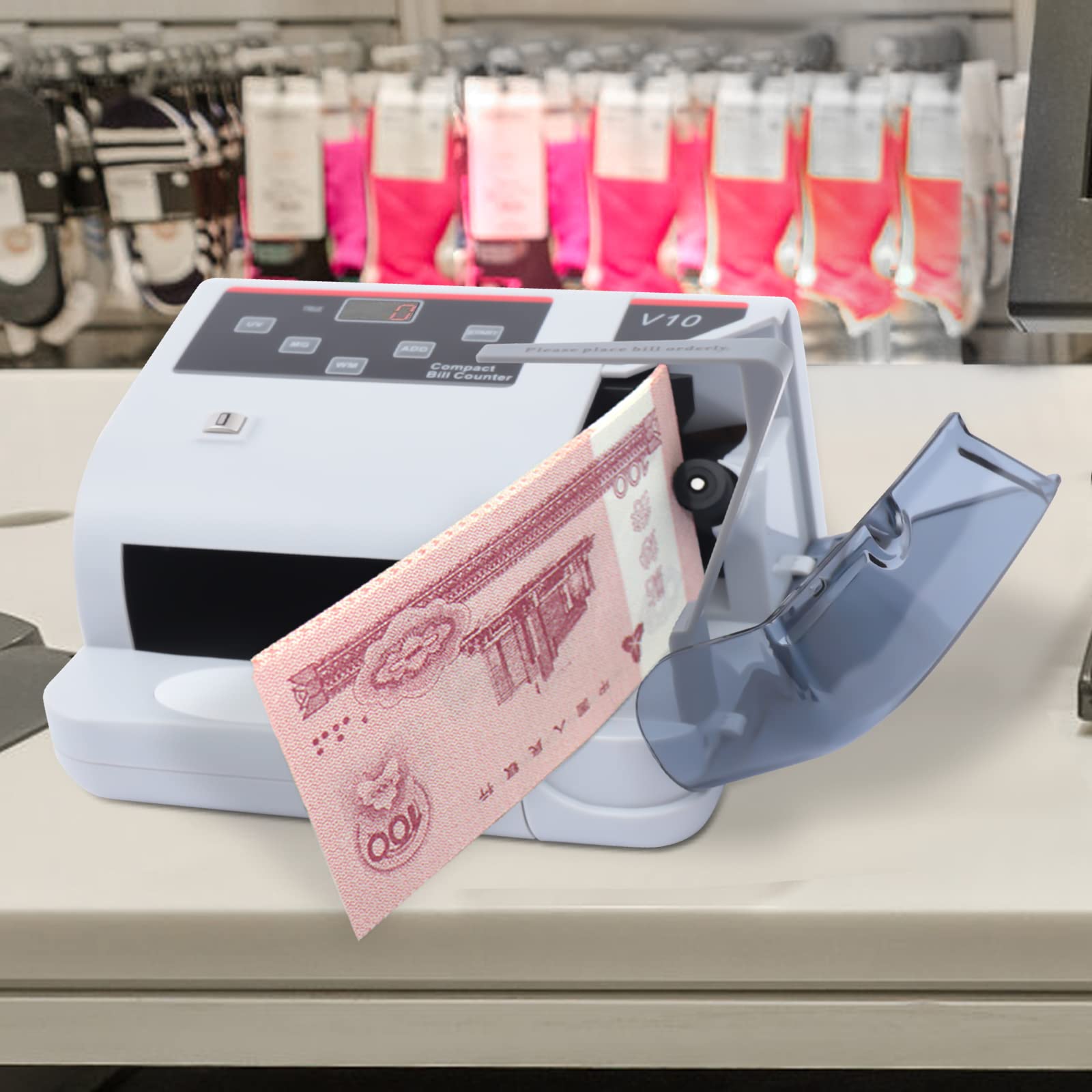 Portable Money Counter Machine with UV/MG/WM Counterfeit Detection - Multi-Currency Bill Counter for USD, EUR, GBP - 100-240V LED Display Cash Counting for Banks, Retail Stores, and Small Businesses