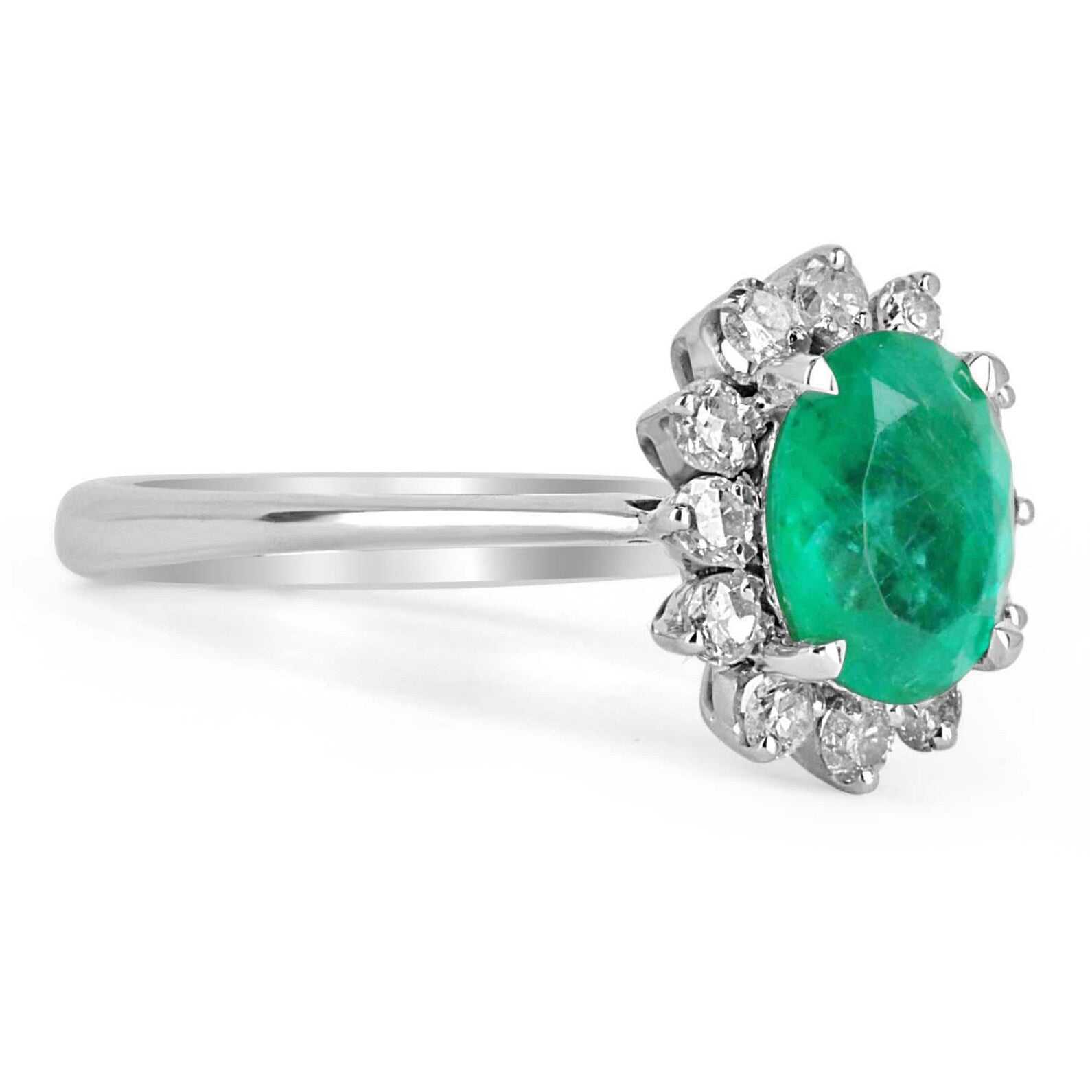 2.10tcw Colombian Emerald Oval & Diamond Halo Statement Ring in 14K Gold - Elegant Jewelry for Weddings, Anniversaries & Special Occasions