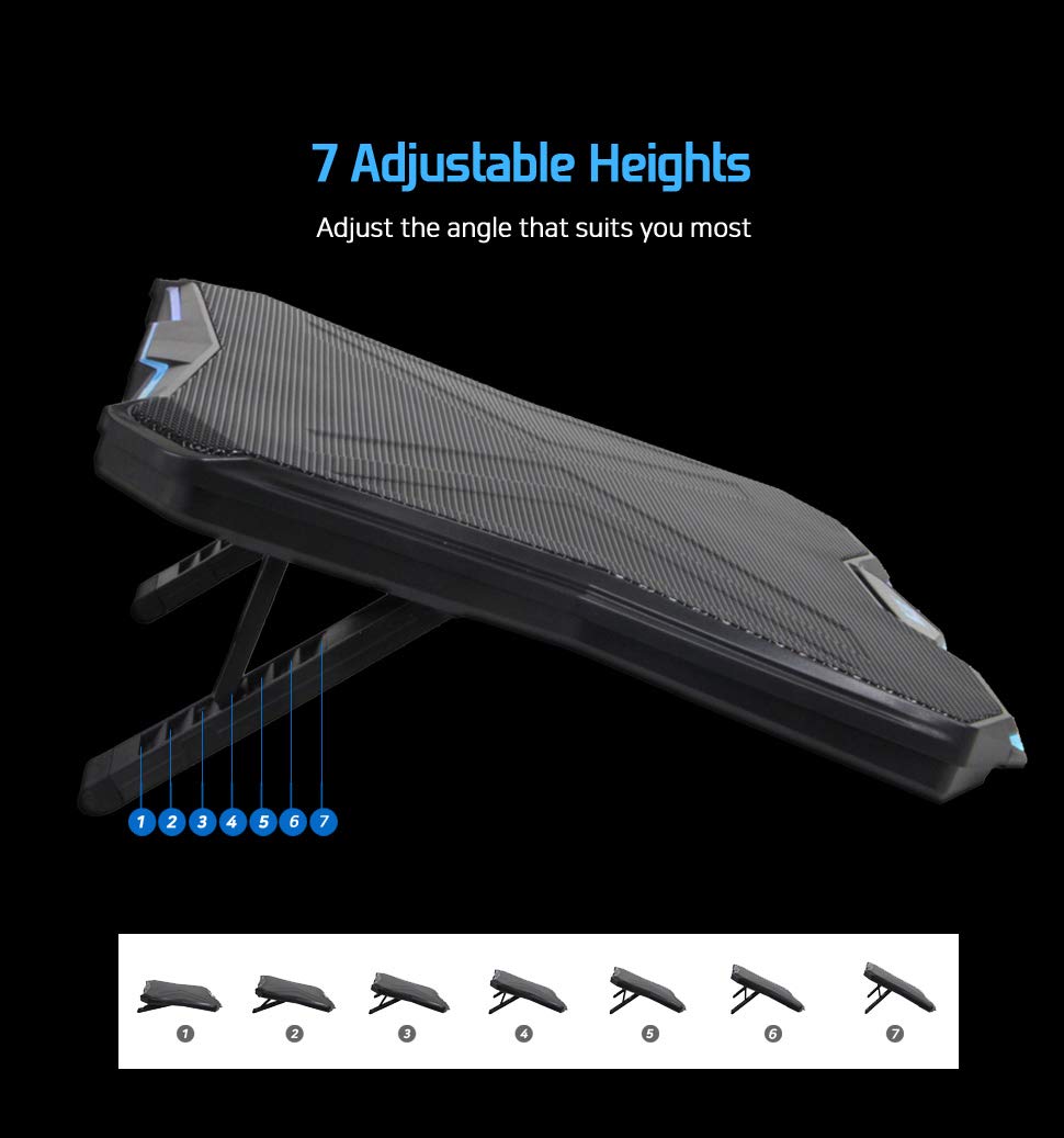 LETUSTO Laptop Cooling Pad with Quiet 17dBA Fan - Portable Laptop Cooler Stand for 15'' to 17'' Notebooks, Ergonomic Adjustable Height for Gaming, Office & Home Use