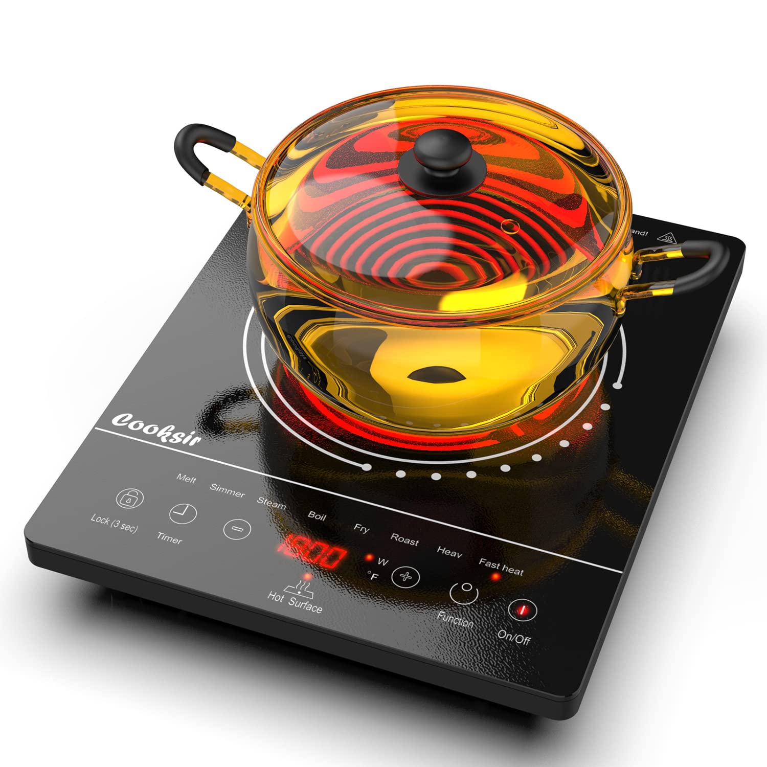 Single Burner Electric Cooktop 1800W - Portable Infrared Induction Cooktop with Safety Lock, Timer & Overheat Protection - Touch Control Stove for Dorm, RV, Office & Small Kitchen - 110V-120V Plug in Electric Hot Plate