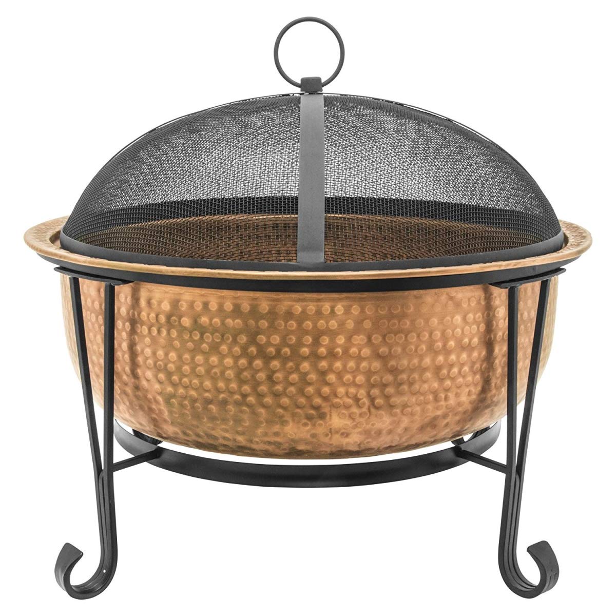 GreenGrass Woven Base Cast Iron Fire Pit - Outdoor Wood Burning Fire Bowl for Patio, Backyard, Camping & Garden - Heavy Duty Rust-Resistant Fireplace with Spark Screen