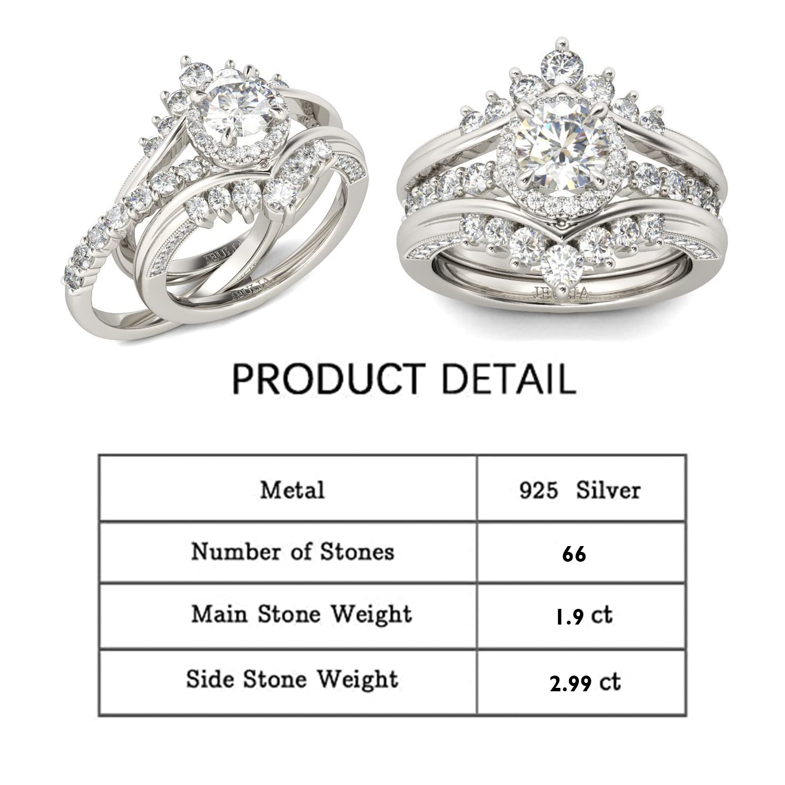 Jeulia 1.9ct Diamond Halo Engagement Ring for Women - Interchangeable Sterling Silver Wedding Band Set, Round Cut Vintage Bridal Ring with Jewelry Gift Box - Perfect for Anniversary, Promise Ring & Special Occasions