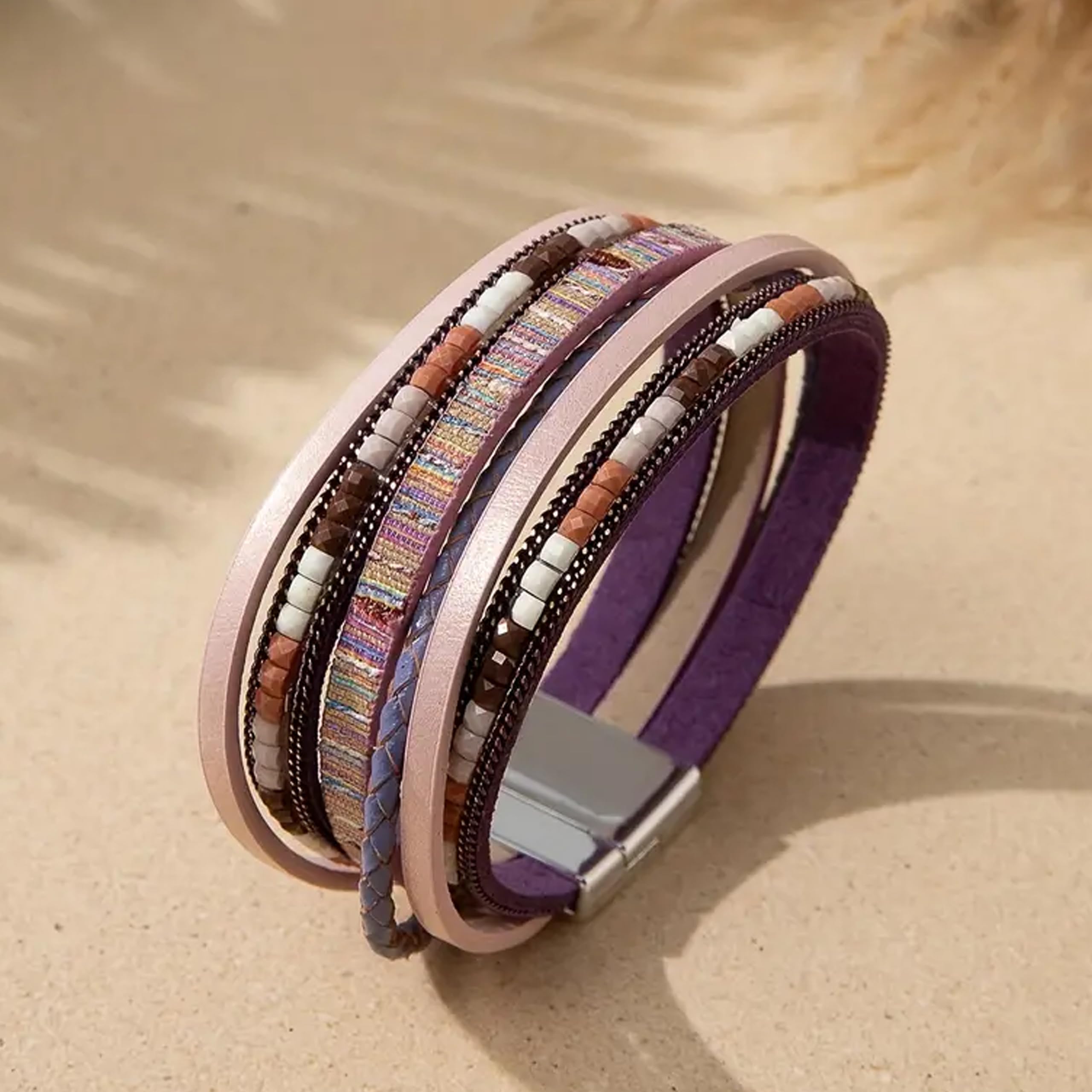 Trendy Blue Leather Wrap Bracelet for Women - Stackable Multi-Layer Cuff Western Jewelry - Perfect for Boho Outfits, Casual Wear & Festival Accessories