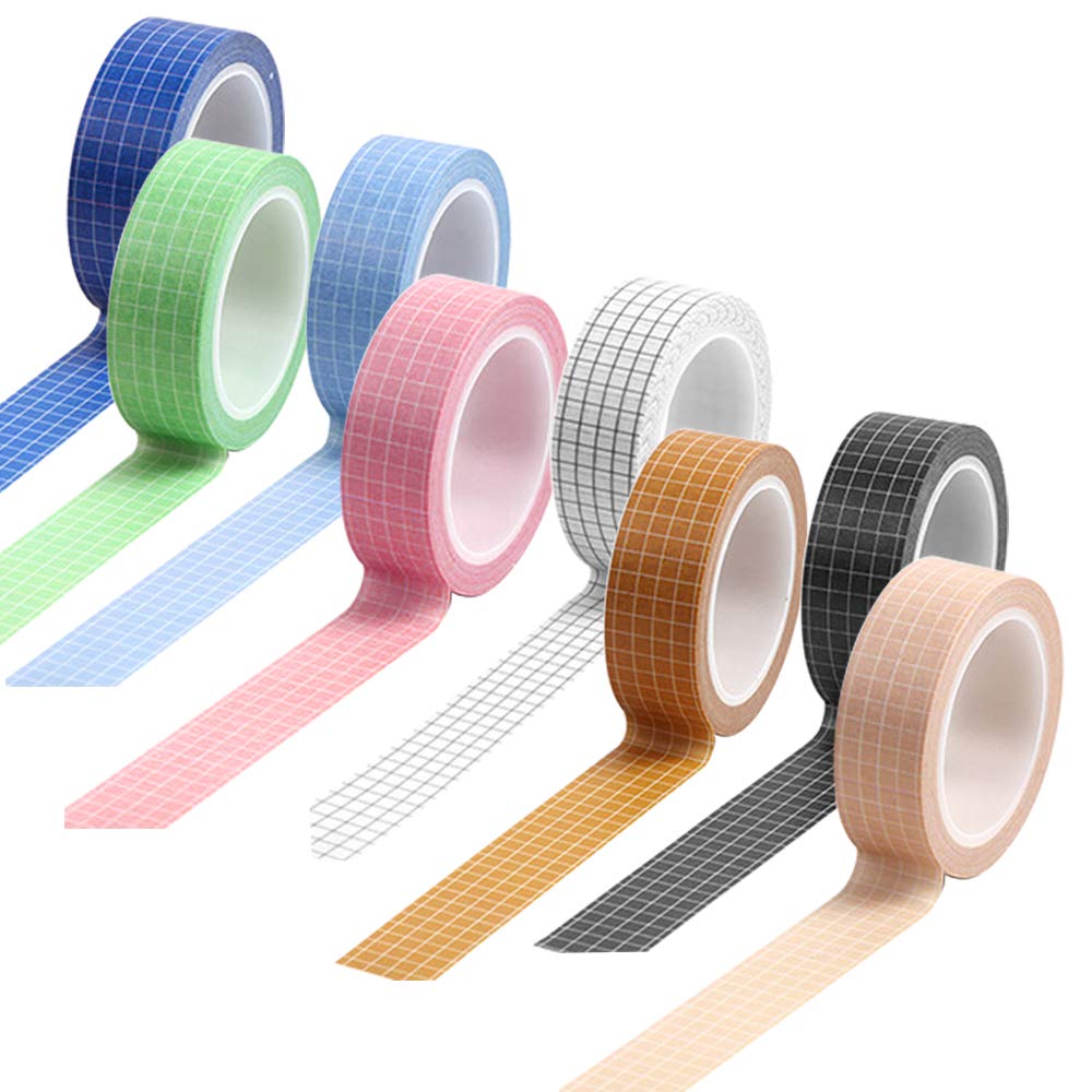 Maxin Washi Tape Set - 8 Rolls Grid Decorative Writable Paper Tape for Scrapbooking, DIY Crafts, Journaling & Home Decor | Checkered Masking Tape for Bullet Journals, Gift Wrapping & Office Organization