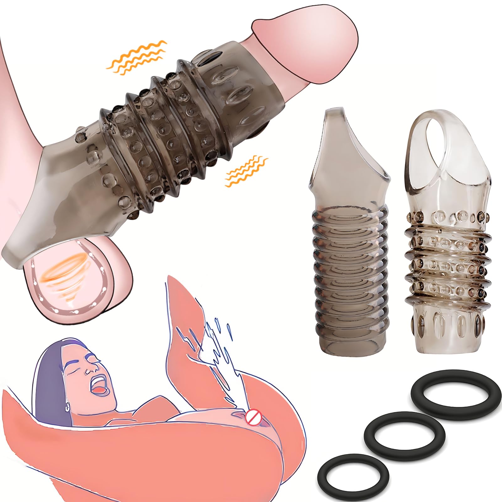 Premium 5-Piece Silicone Penis Sleeve & Cock Ring Set - Penis Extender, Girth Enhancer & Erection Booster for Longer Lasting Pleasure | Adult Sex Toys for Men & Couples | Enhance Intimacy & Spice Up Your Sex Life