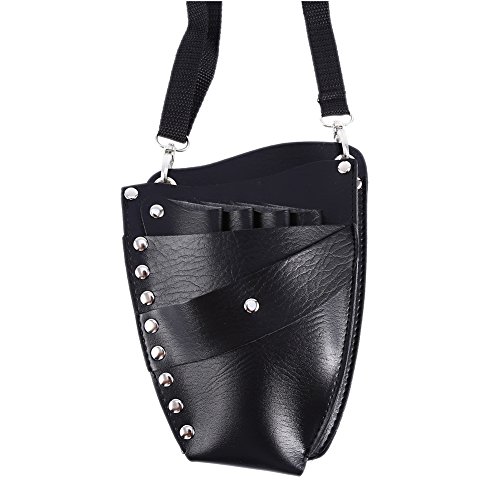 EXCLUZO PU Leather Rivet Hair Scissor Bag - Professional Barber Scissor Holster with Waist & Shoulder Strap for Hairdressing, Styling & Salon Use | Durable Pouch Holder Case with Metal Clips for Stylists & Cosmetologists (Great for Travel & On-the-Go Styling)