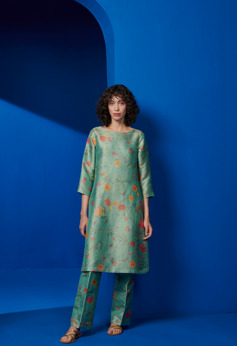 Azad Silk Brocade Trousers in Aqua Color - Elegant Women's Palazzo Pants for Party, Wedding & Special Occasions