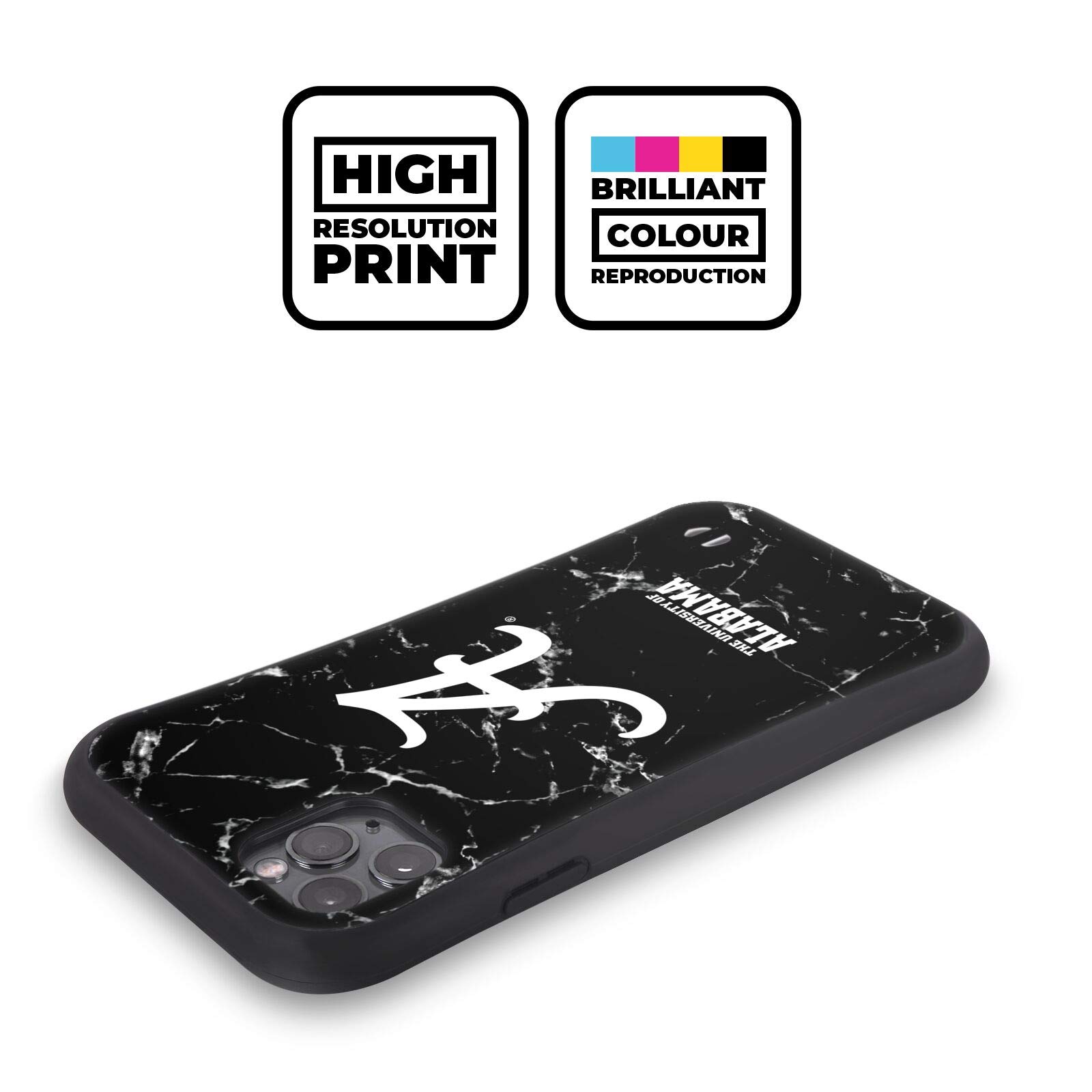 Officially Licensed University of Alabama UA iPhone 13 Pro Max Case - Black & White Marble Hybrid Protective Cover | Durable Shockproof Phone Case for College Fans, Game Day & Everyday Use