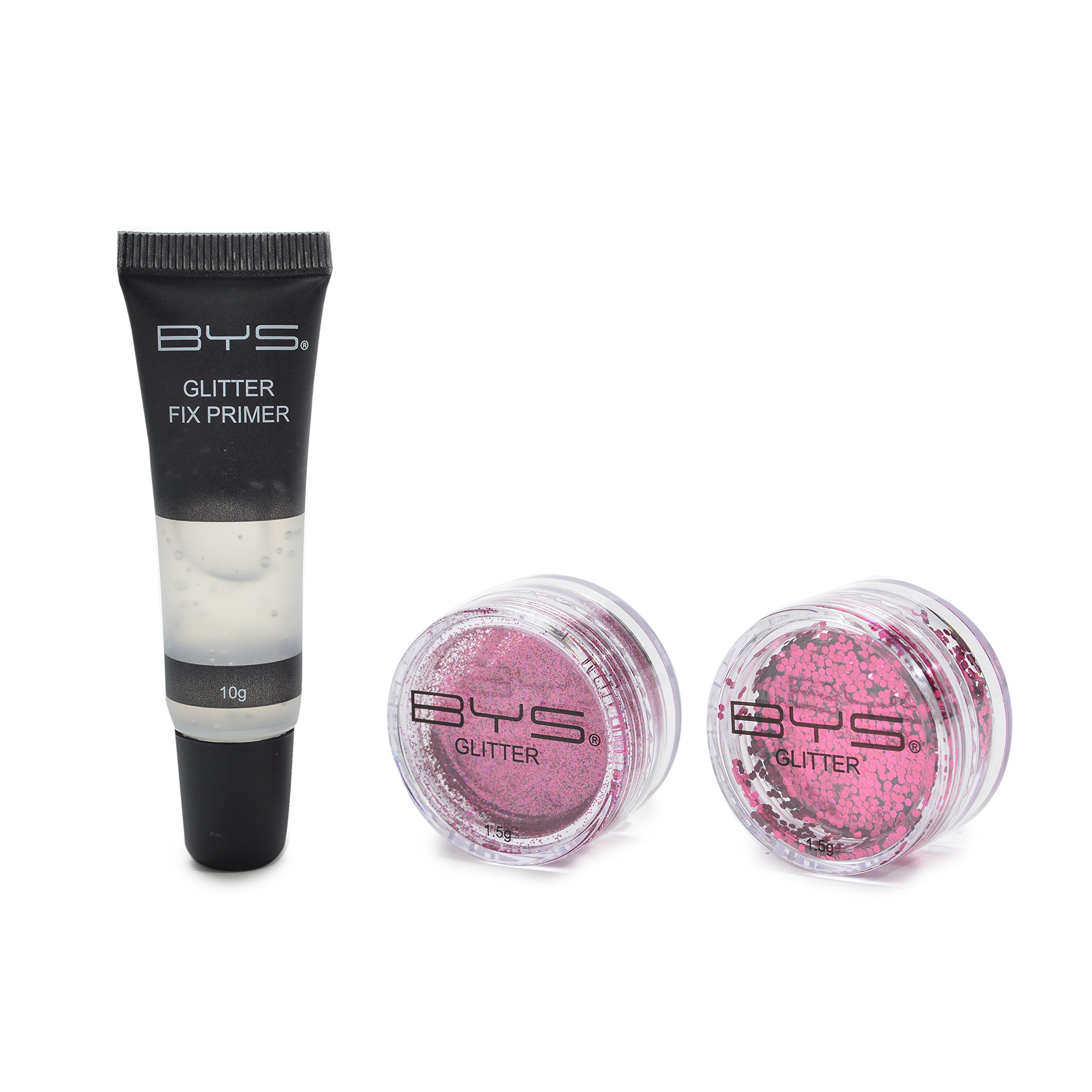 BYS Glitter Face and Body Kit with Primer - Fuchsia Pink | Shimmer Makeup Set for Festivals, Parties & Cosplay | Vegan & Cruelty-Free Glitter Makeup Essentials
