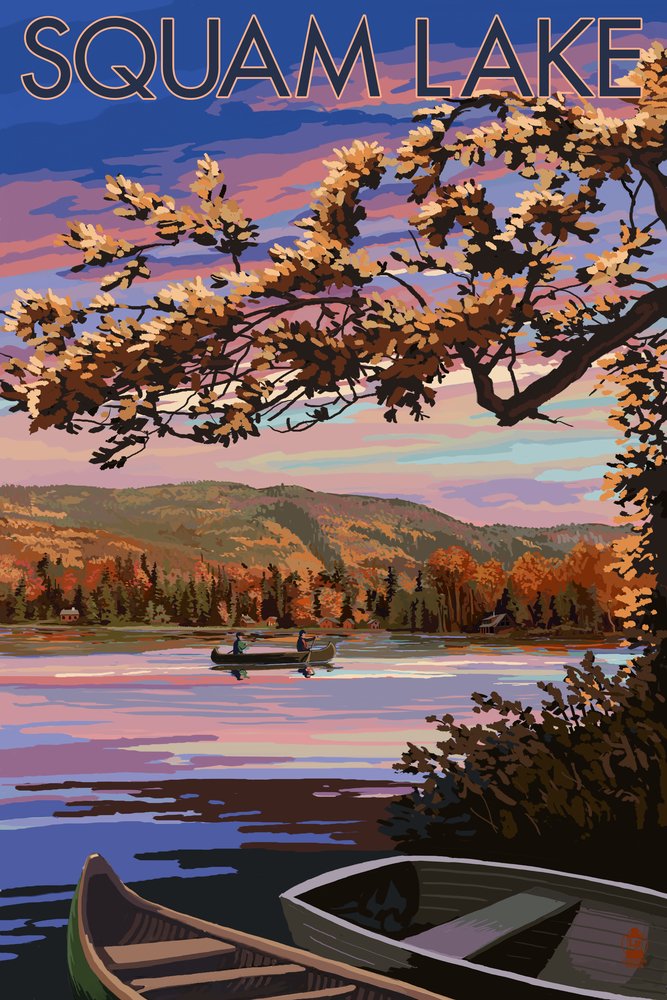 Squam Lake New Hampshire at Dusk - 24x36 Signed Art Print, Wall Decor Poster for Living Room, Bedroom & Office