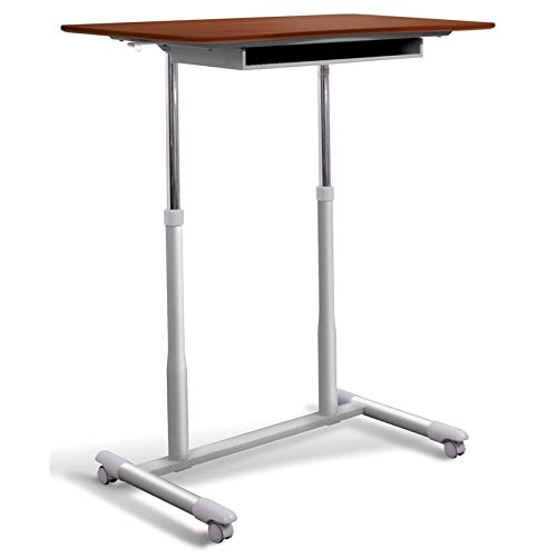 Adjustable Height Sit Stand Desk with Steel Base - Cherry Finish for Home Office & Workspace Ergonomics
