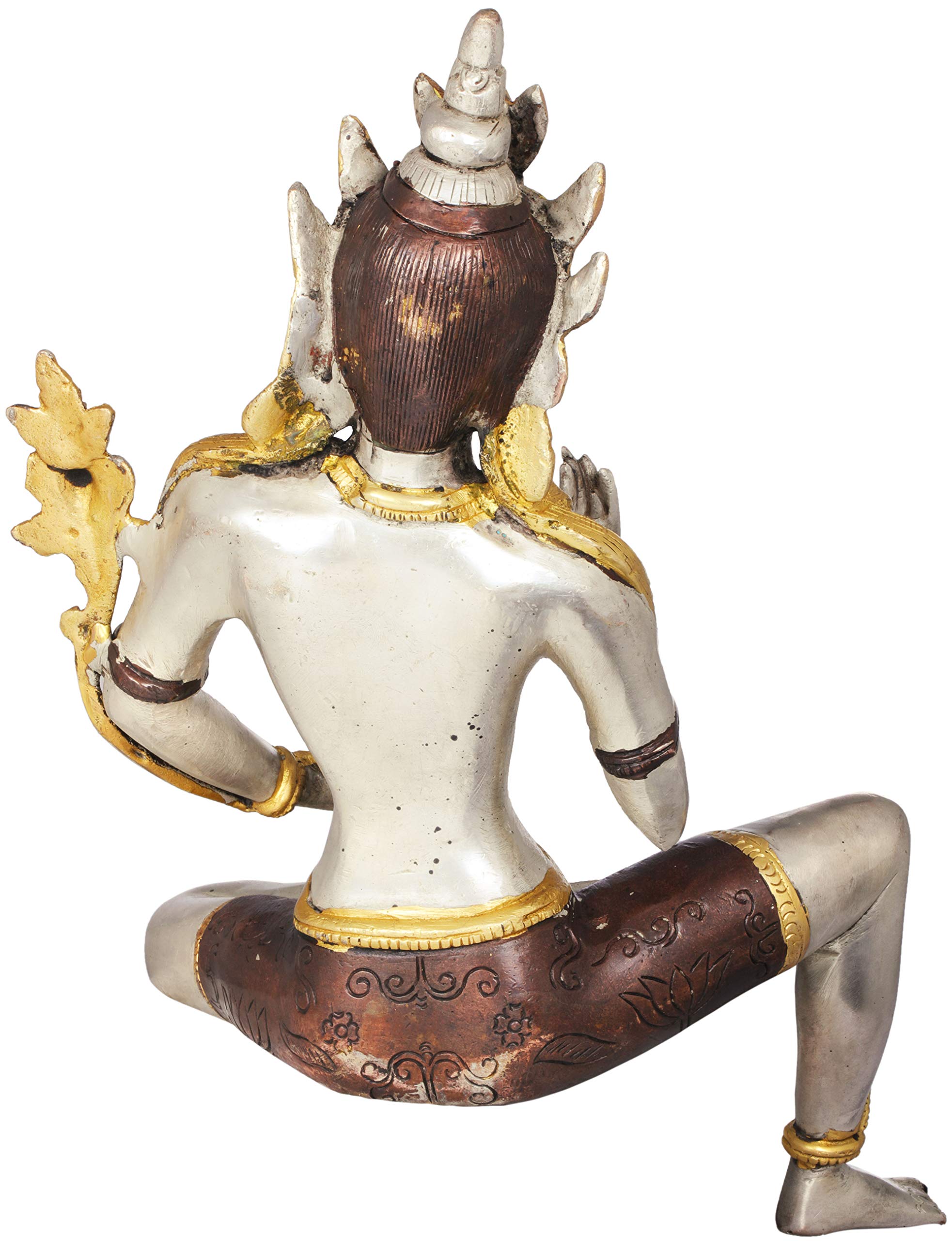 Exotic India Edge of Desk Seated Goddess Tara Tibetan Buddhist Brass Statue - Handmade Spiritual Decor for Meditation, Yoga & Home Altar