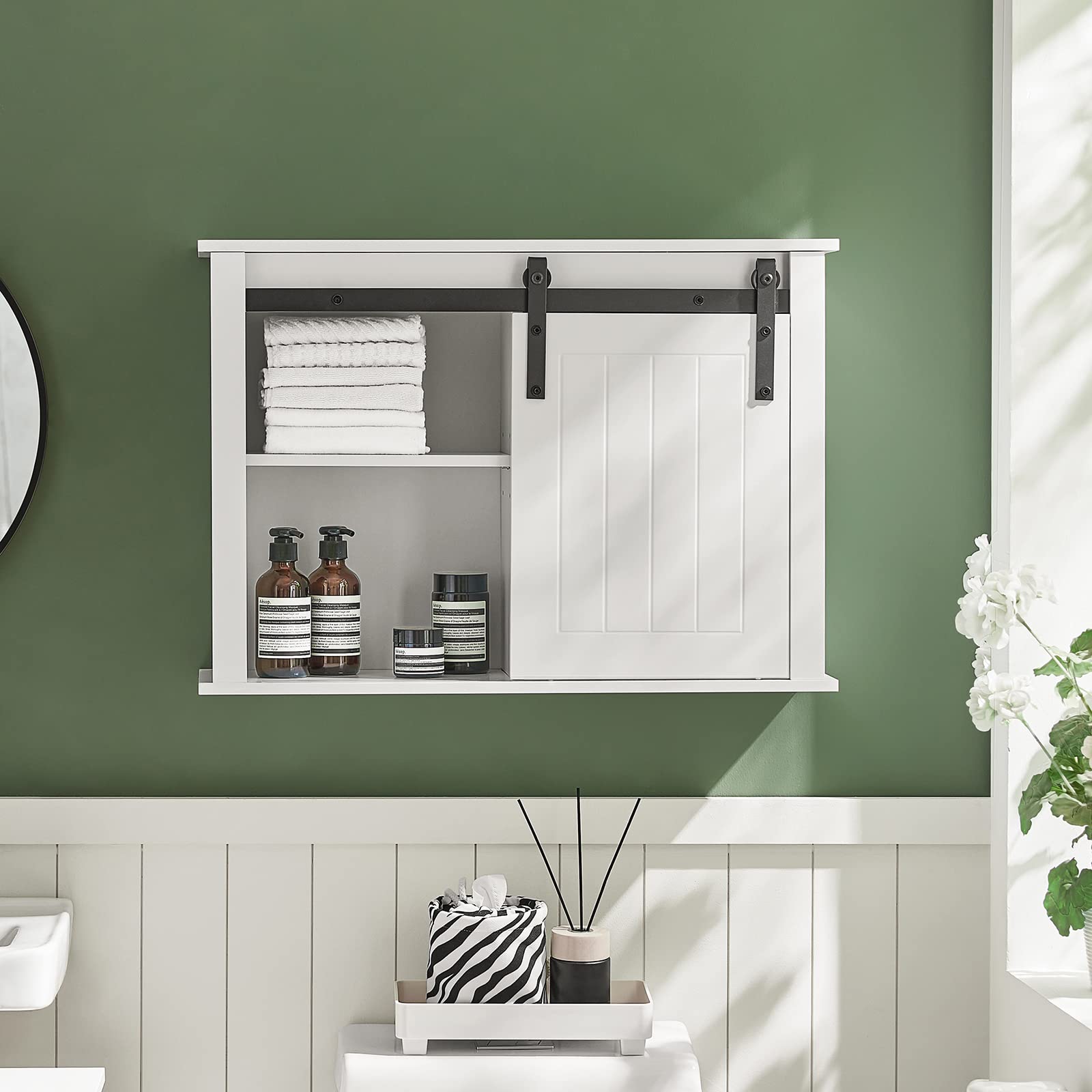 SoBuy BZR71-W Wall Mounted Bathroom Medicine Cabinet with Sliding Door - 26.8