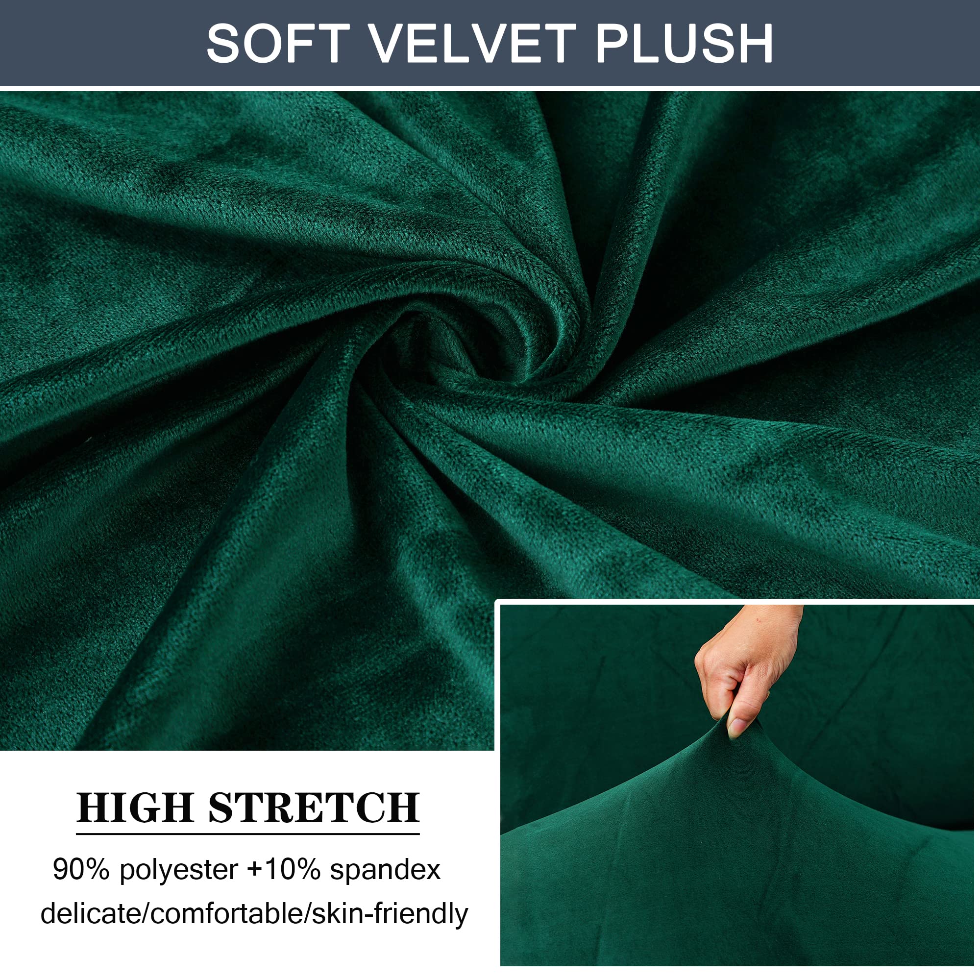 Premium Velvet Stretch Couch Cushion Covers - Soft Elastic Sofa Slipcovers for Furniture Protection (Dark Green, Small) - Perfect for Living Room, Bedroom & Home Decor