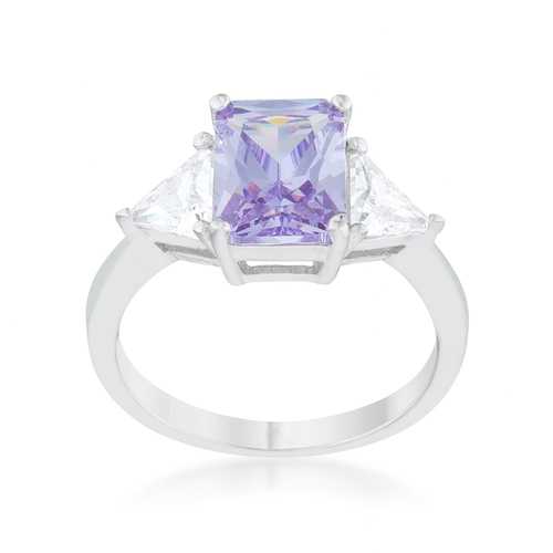 Elegant Classic Lavender White Gold Rhodium Plated Engagement Ring for Women - Perfect for Proposals, Anniversaries & Wedding Bands