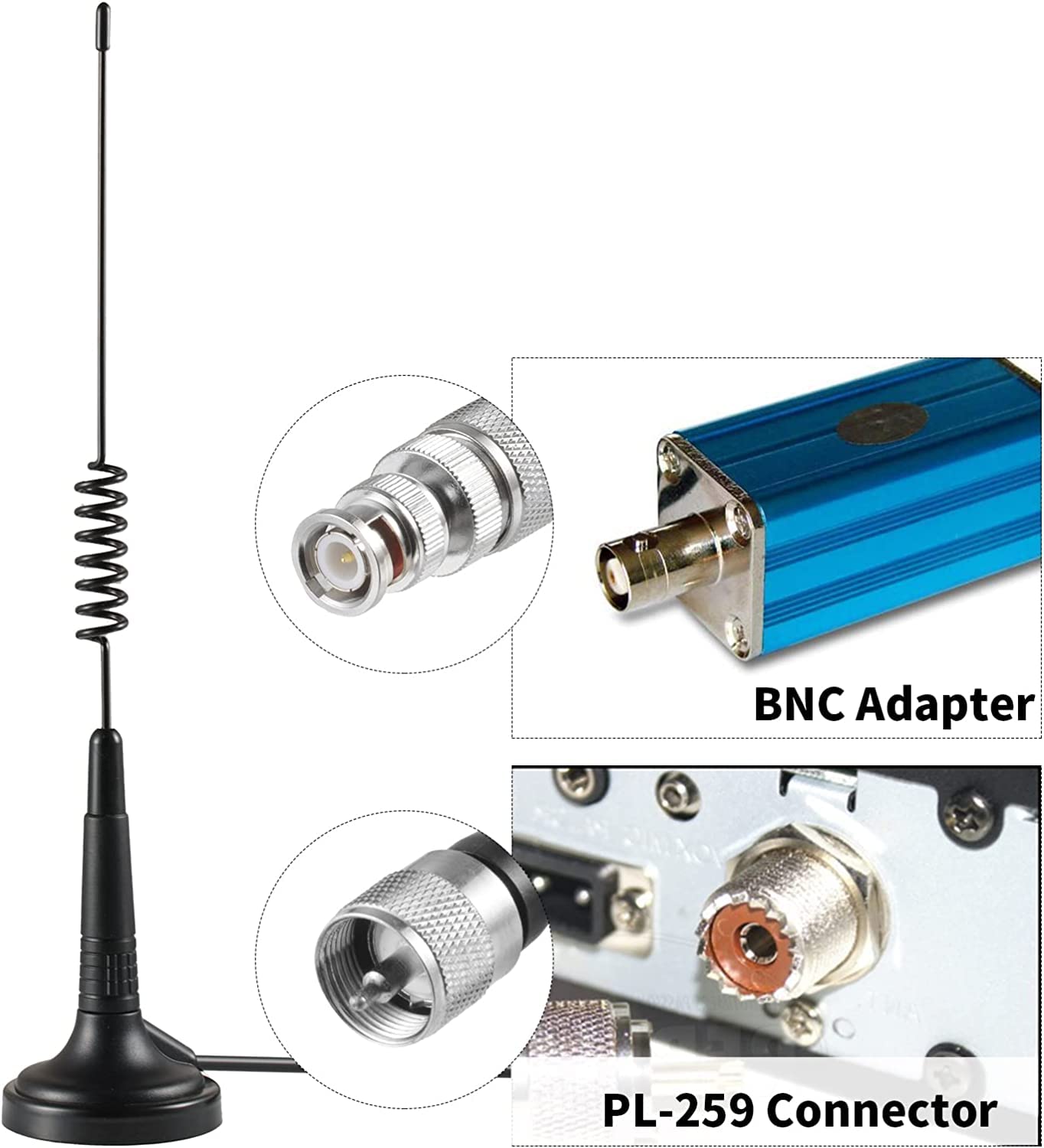 27MHz Long Range Magnetic Base CB Radio Antenna with PL-259 BNC Male Connector - Compatible with Cobra, Midland, Uniden, Maxon & President CB Radios - Ideal for Car, Truck & Mobile Communication - Perfect for Road Trips, Off-Roading & Emergency Situations