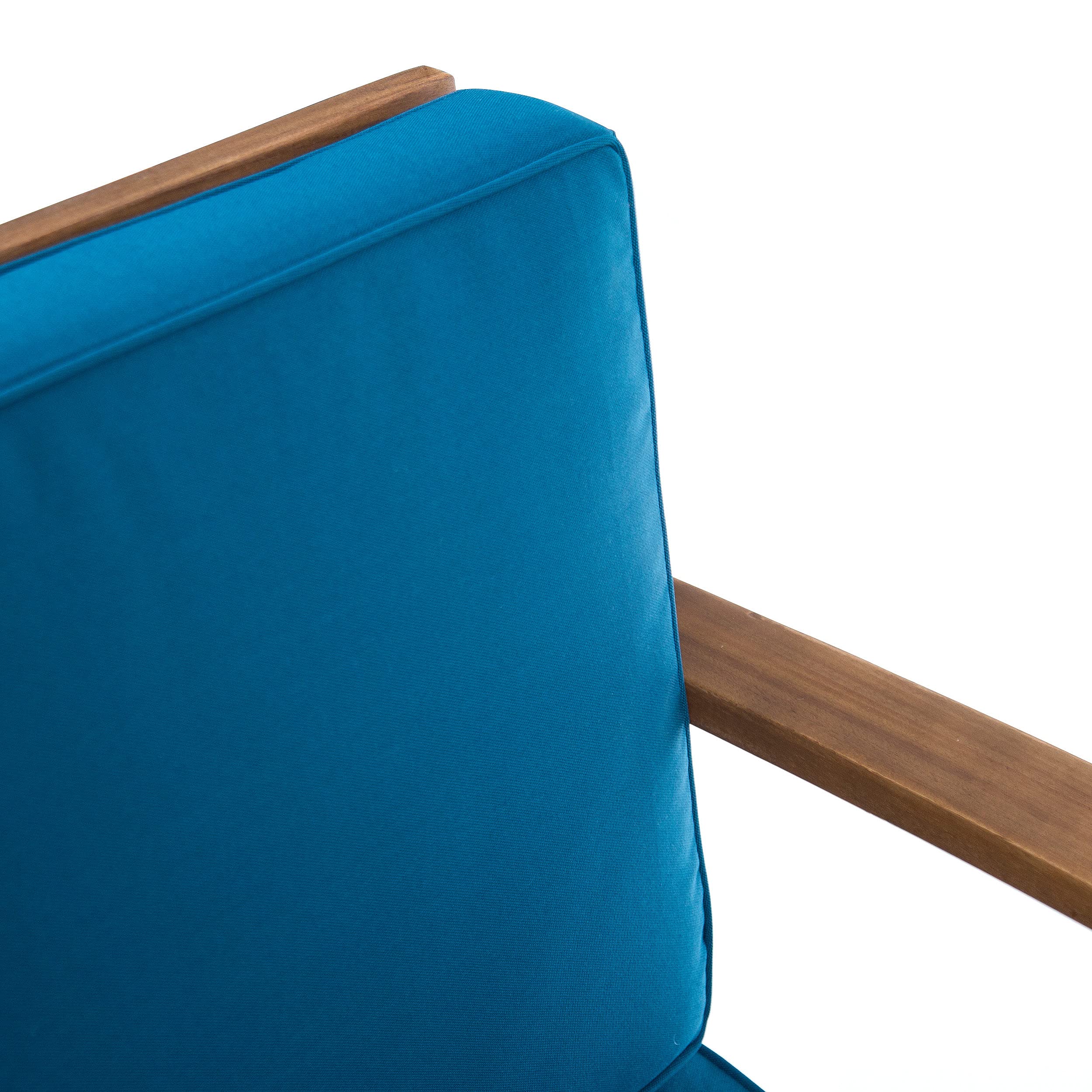 Christopher Knight Home Perla Outdoor Acacia Wood Club Chairs Set of 2 with Water Resistant Cushions - Teak Finish & Blue Fabric - Patio, Garden, Poolside Lounge Furniture for Backyard & Outdoor Relaxation