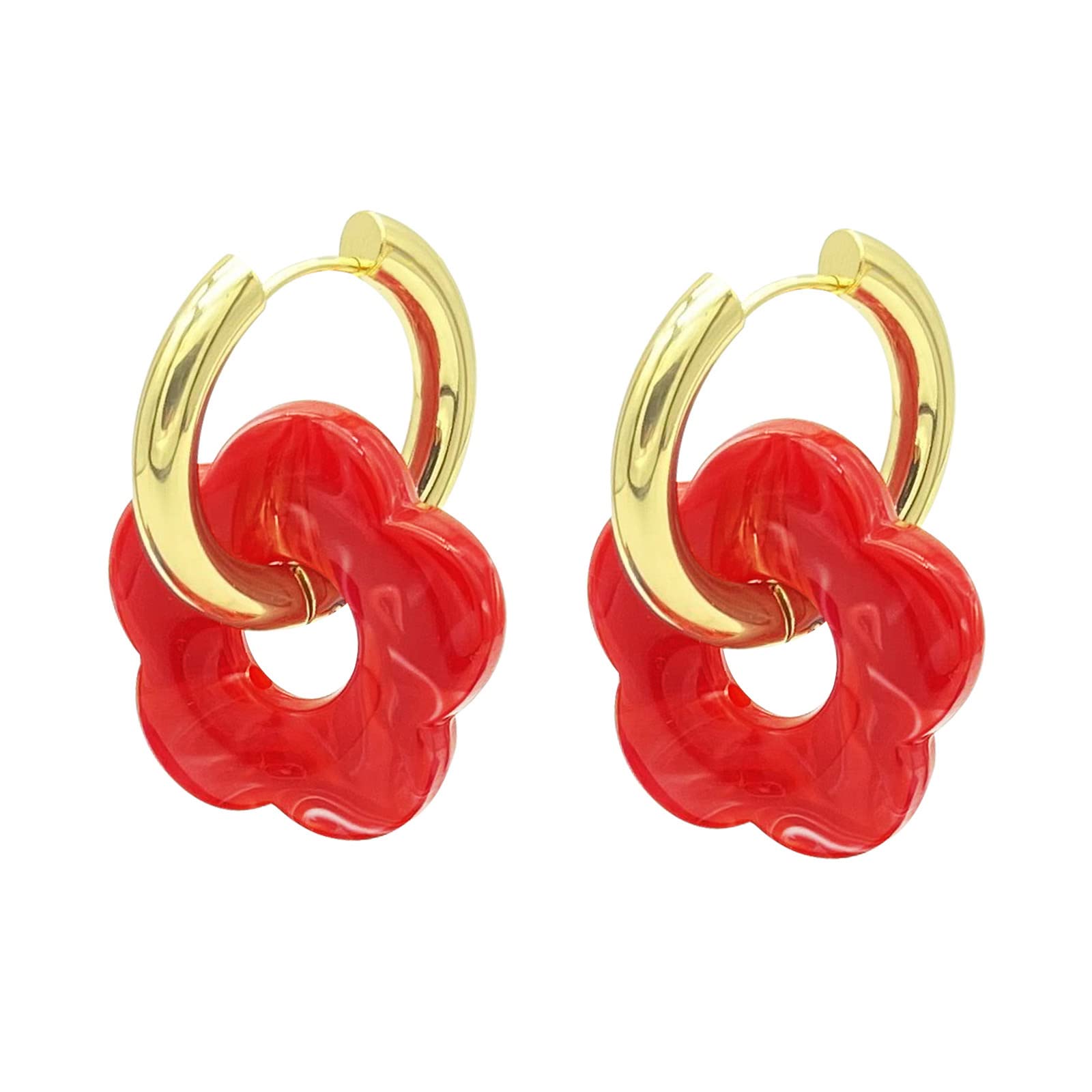 Gold Flower Hoop Earrings for Women - Bohemian Floral Charm Dangle Earrings, Elegant Dainty Jewelry for Everyday Wear, Perfect Mother's Day Gift for Her | Wedding, Party & Casual Outfit Accessory