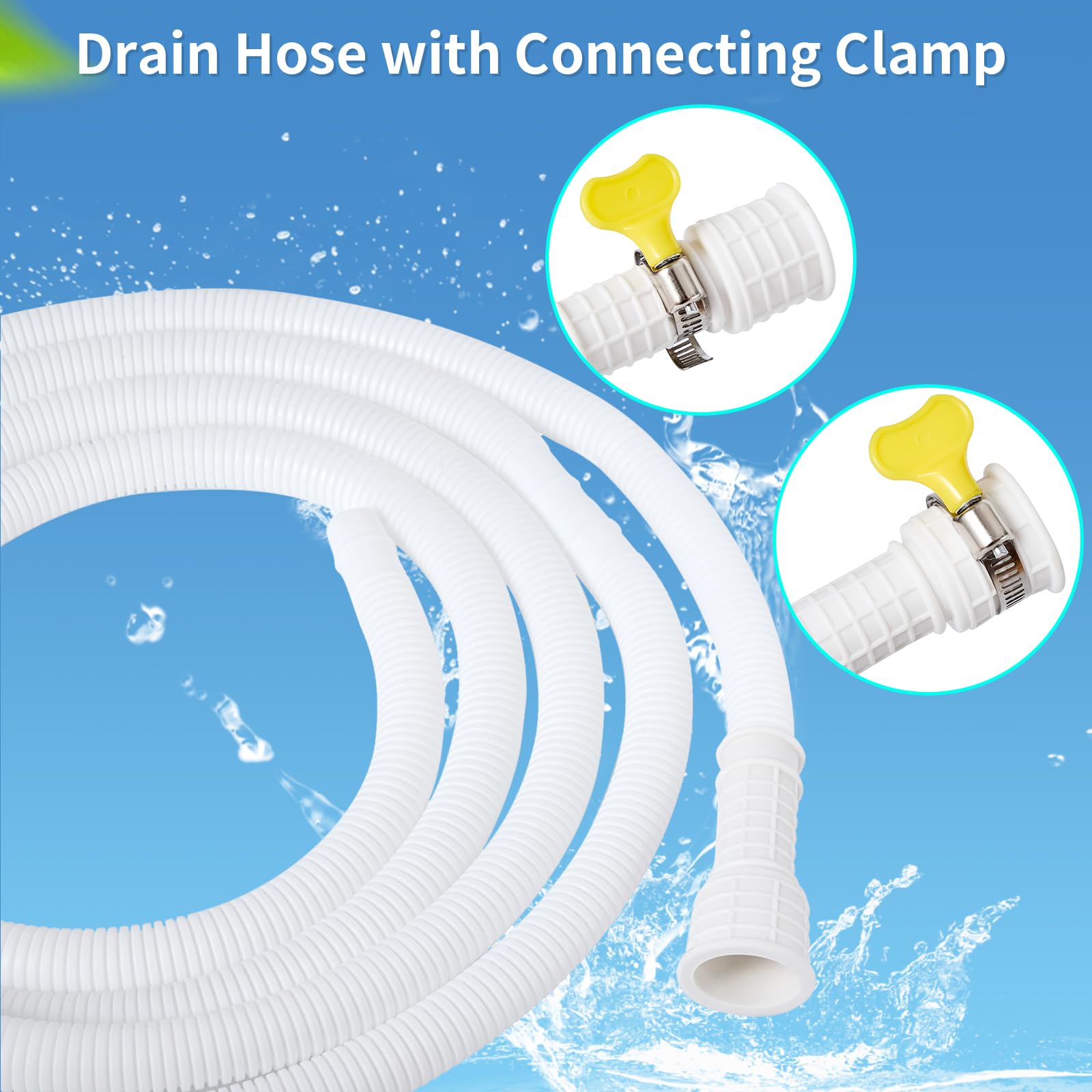 Universal Flexible Leakproof Drain Hose with Connecting Clamp - 6.5ft White Replacement Hose for Dehumidifiers & Portable AC Units | Perfect for Basements, RVs, and Home Humidity Control