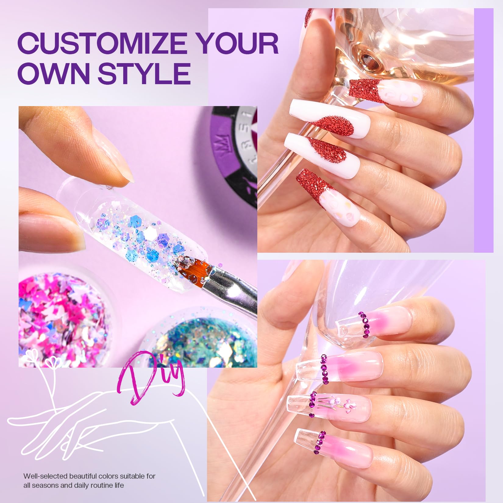 Morovan Poly Gel Nail Kit with Drill & 48W UV/LED Lamp - Professional Nail Extension Starter Set for Beginners | DIY Nail Art Supplies with Luminous Builder Gel | Perfect for Home Manicure & Salon Use