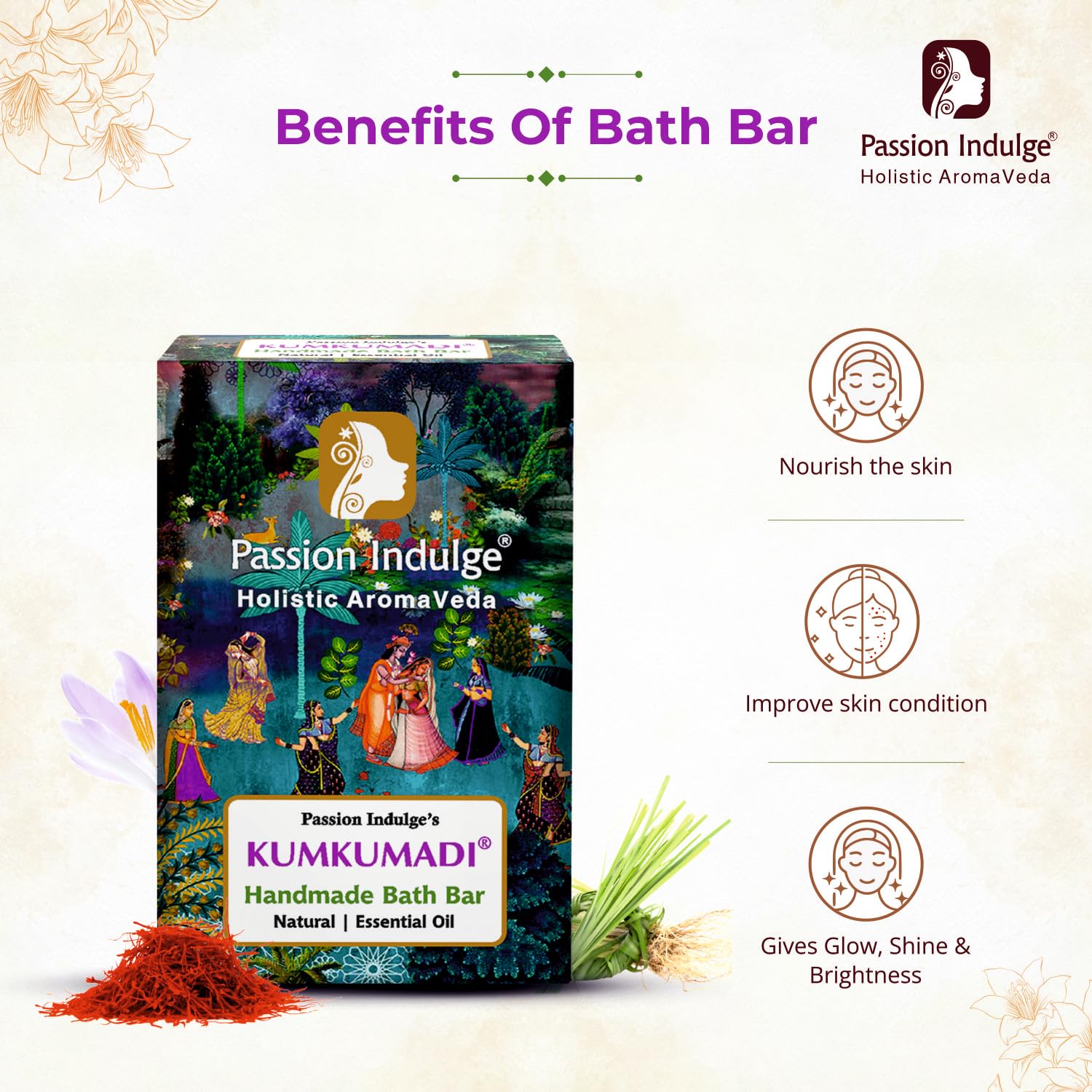 Kumkumadi Natural Handmade Soap & Hydragel Moisturizer SPF15 - Ayurvedic Skincare with Saffron, Vetiver Oil & 16 Herbs for Glowing, Bright Skin | Daily Cleansing & Sun Protection Routine
