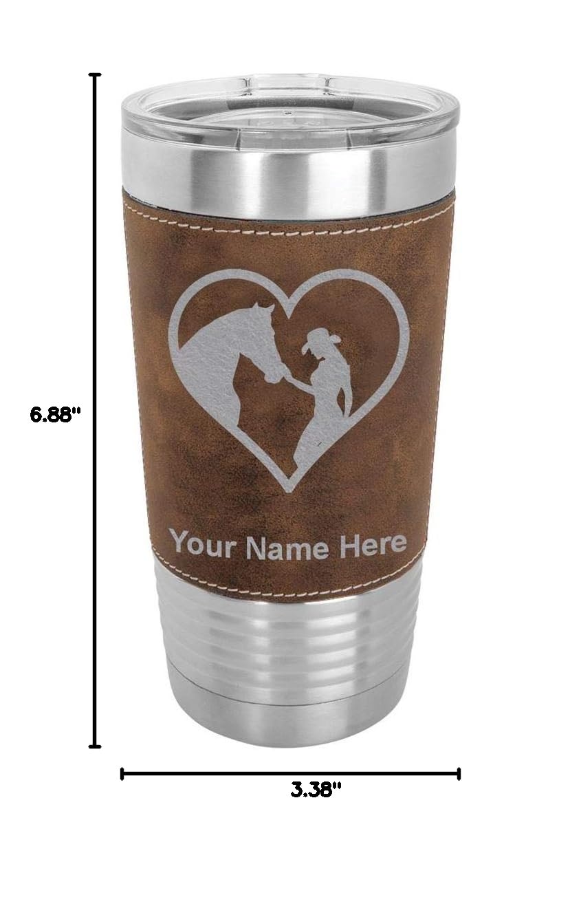 LaserGram 20oz Vacuum Insulated Stainless Steel Tumbler Mug - Custom Engraved Cowgirl Horse Heart Design with Faux Leather Wrap & Rustic Finish | Perfect for Coffee, Tea & Cold Drinks at Work, Gym or Outdoor Adventures