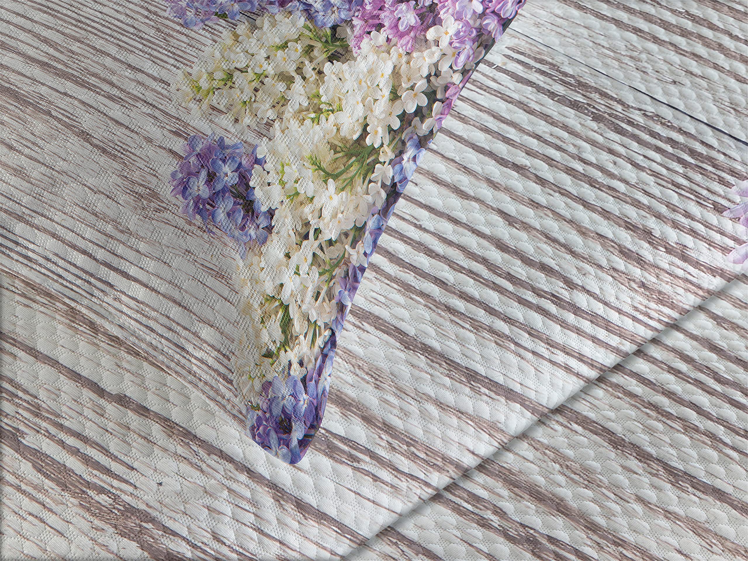 Ambesonne Rustic King Size 3-Piece Bedspread Set with Lilac Flowers Bouquet Design - Includes Decorative Coverlet & 2 Pillow Shams (Lilac/Violet/Dark Taupe) for Spring Nature Romance Theme | Perfect for Master Bedroom, Guest Room & Farmhouse Decor