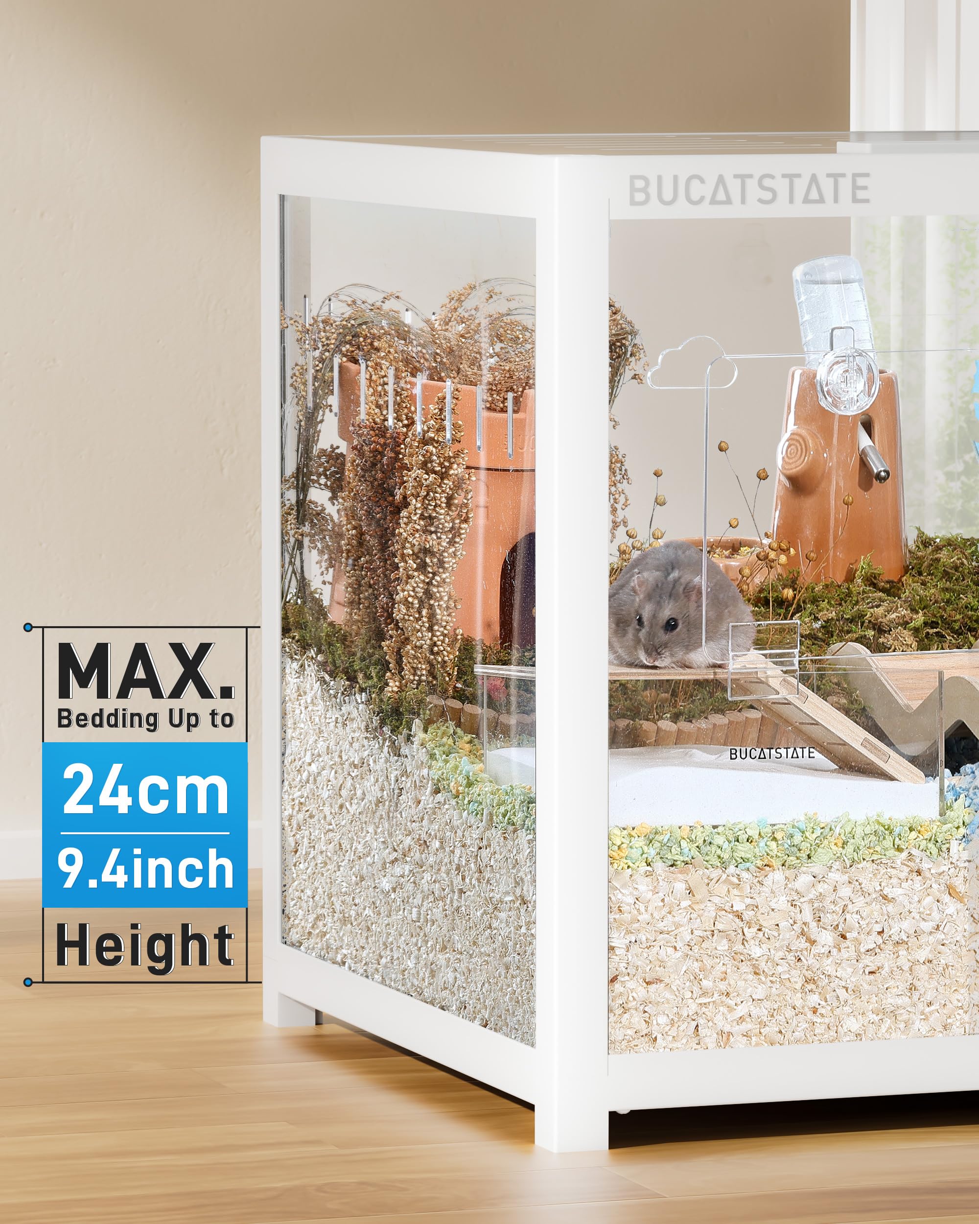 BUCATSTATE Hamster Cage 3.0 - Large 70L Small Animal Habitat with Paper Bedding - Perfect for Dwarf Hamsters, Gerbils & Mice | Ideal for Home, Classroom & Pet Store Use
