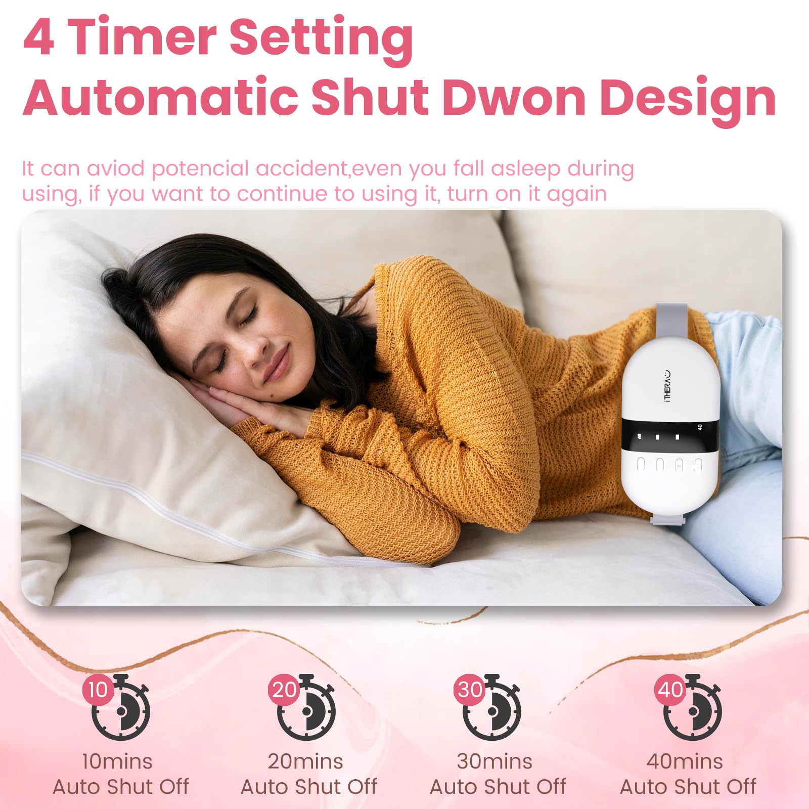 Electric Heating Pad for Menstrual Cramps Relief - 4 Heat Levels & 4 Massage Modes, Large Size Portable Period Pain Relief Pad for Women & Teens - Perfect for Home, Office & Travel Use - White